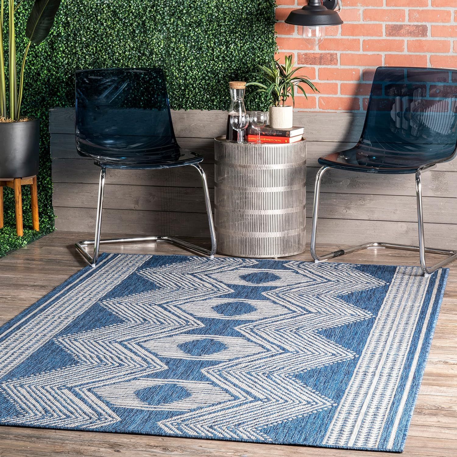 Tribal Blue Synthetic 8' x 10' Indoor/Outdoor Area Rug