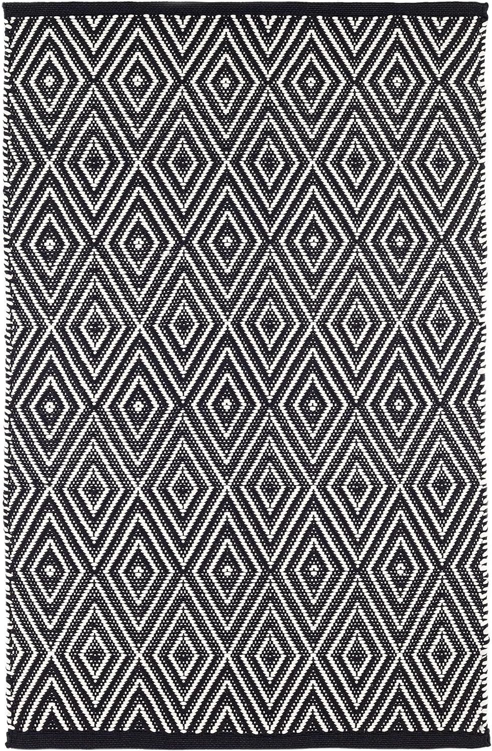 Diamond Black Ivory Handmade Reversible Indoor/Outdoor Rug