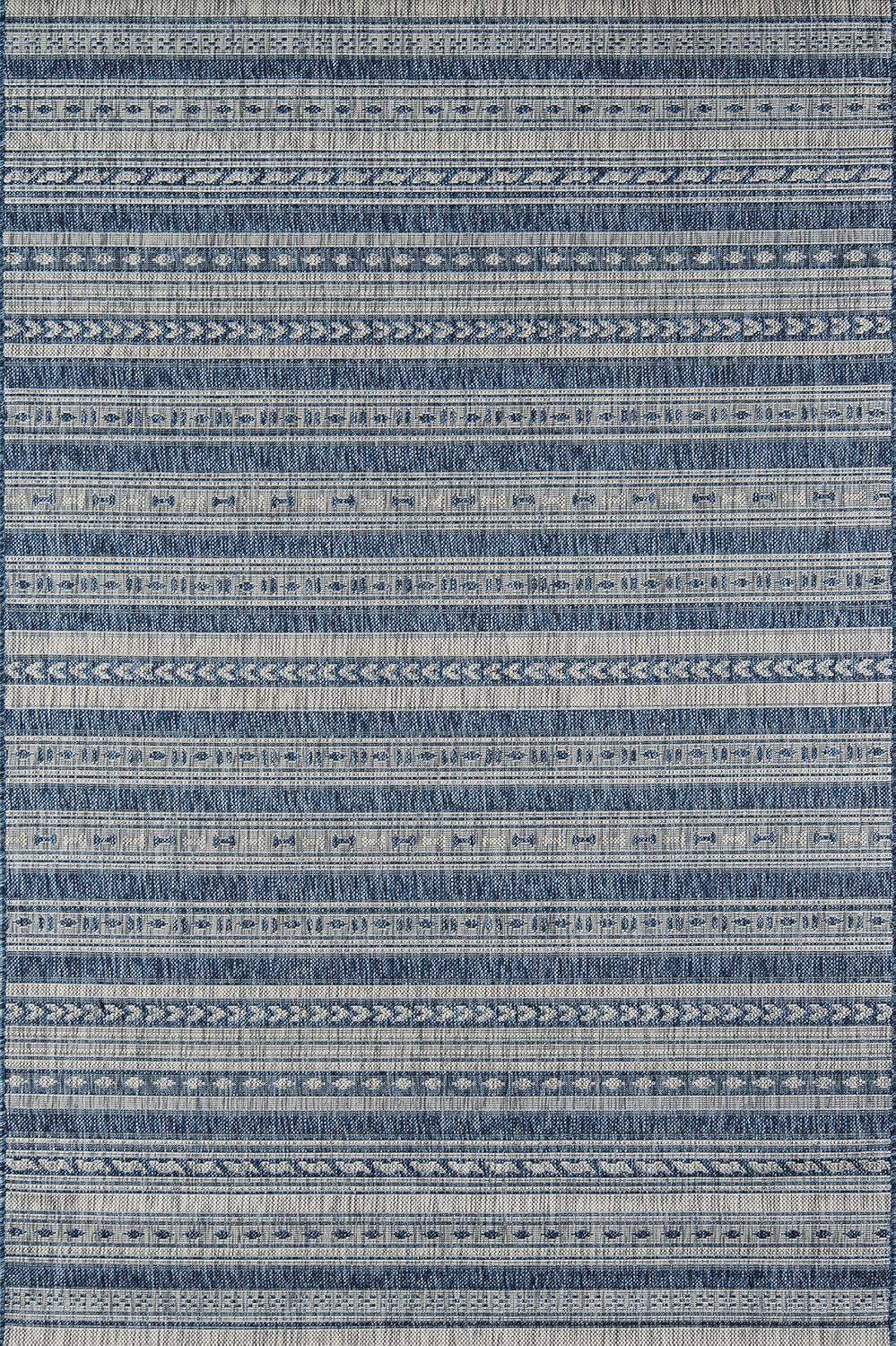 Blue and White Rectangular Synthetic Indoor/Outdoor Rug