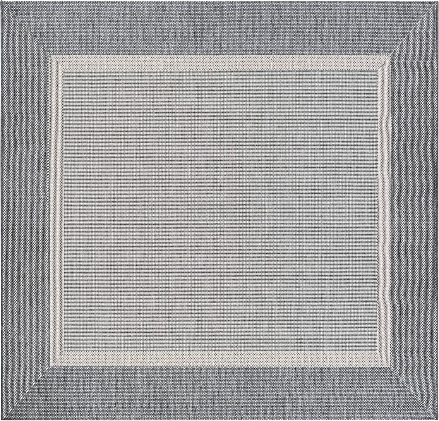 Champagne and Grey Square Synthetic Indoor/Outdoor Rug