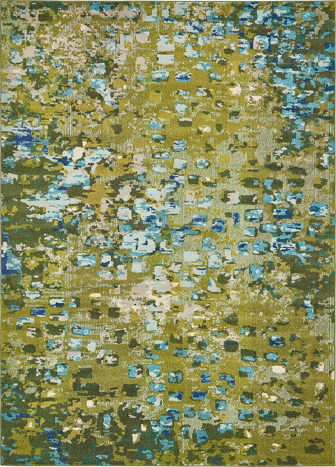 Green Abstract Easy Care Stain-Resistant Indoor Rug, 8 x 11 ft