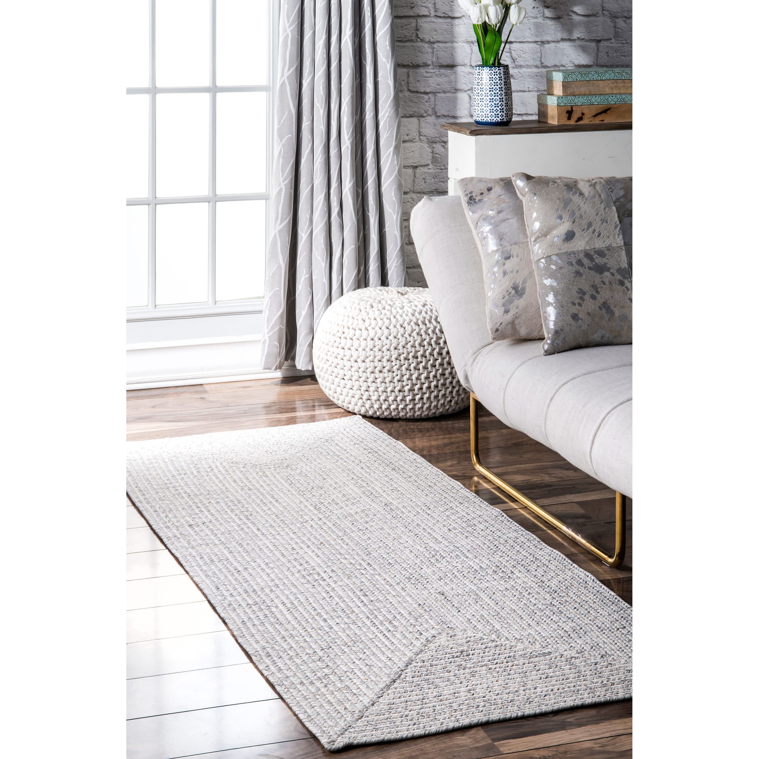 Ivory Braided Synthetic 31" Indoor/Outdoor Easy Care Runner Rug