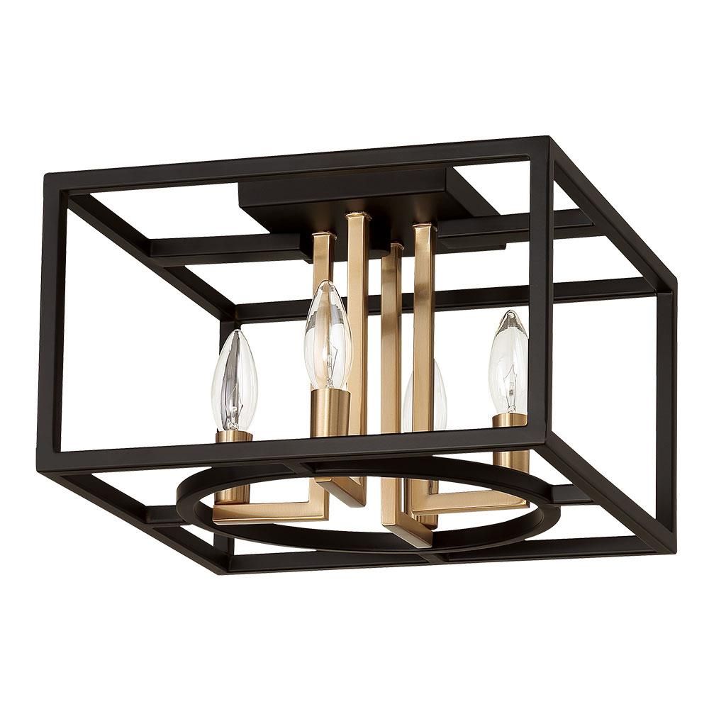 Mundazo Matte Black and Gold Geometric Semi-Flush Ceiling Light