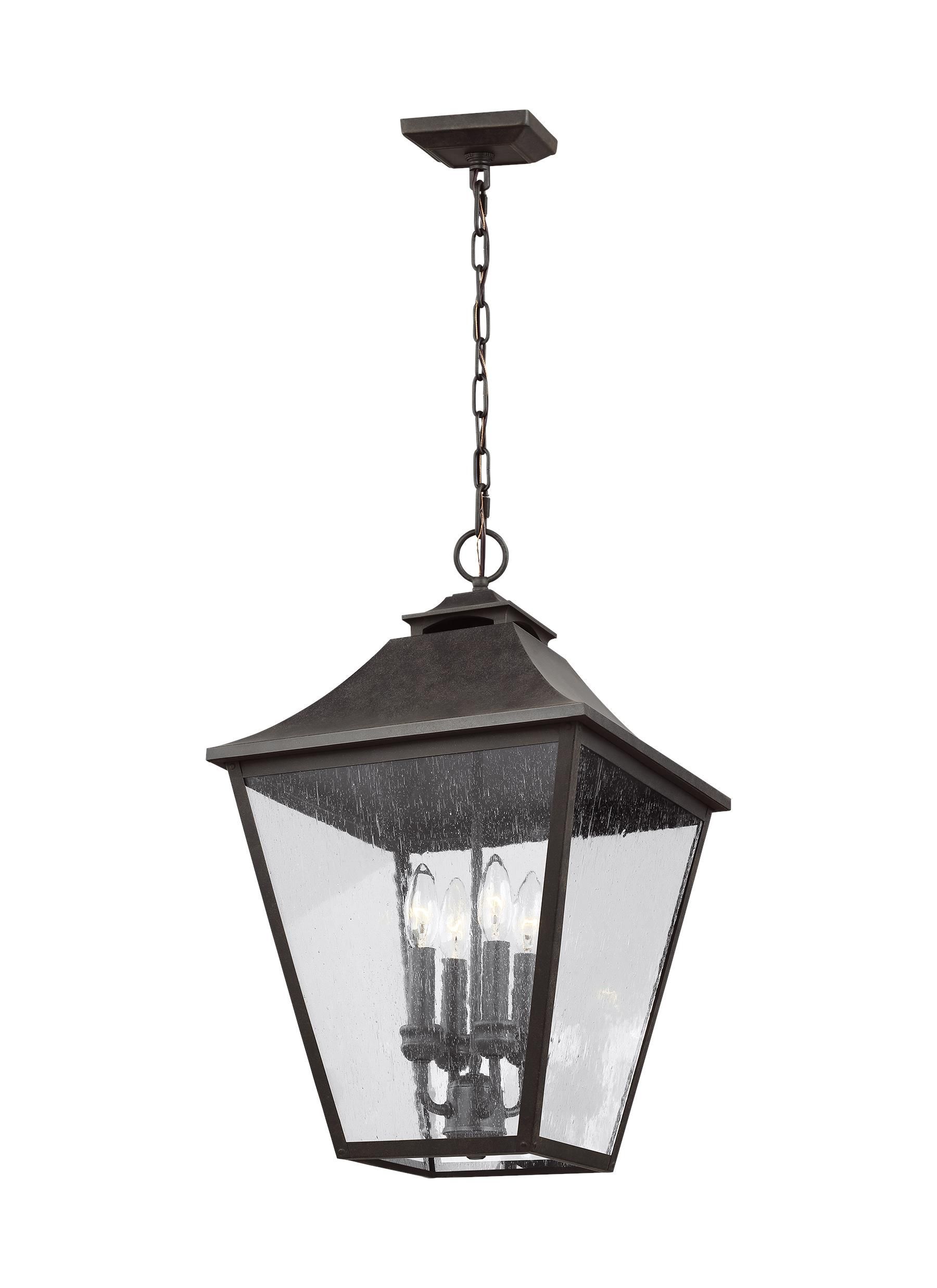 Sable Bronze 4-Light Outdoor Hanging Lantern with Clear Seeded Glass