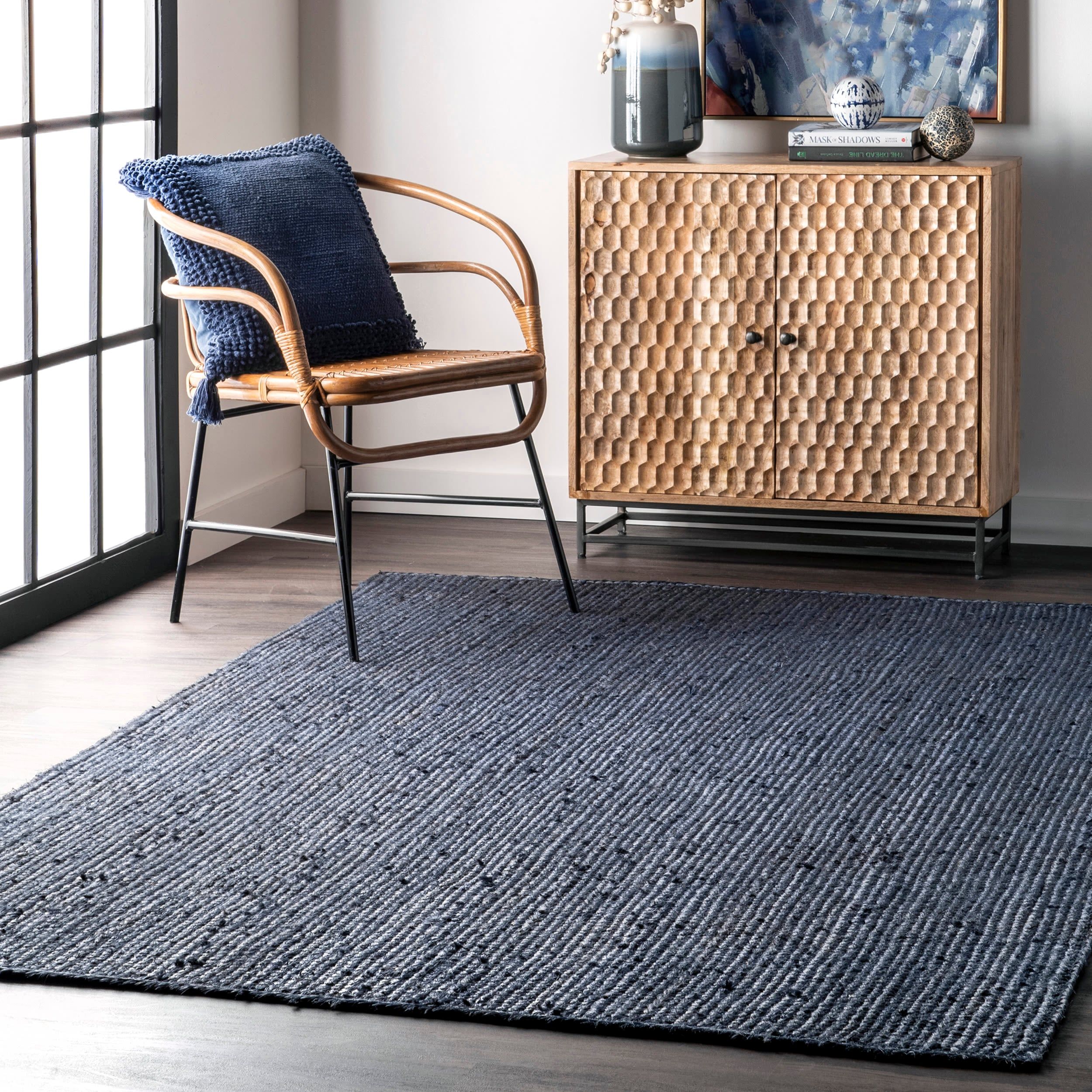 Braided Navy Synthetic 52" Easy Care Handmade Rug