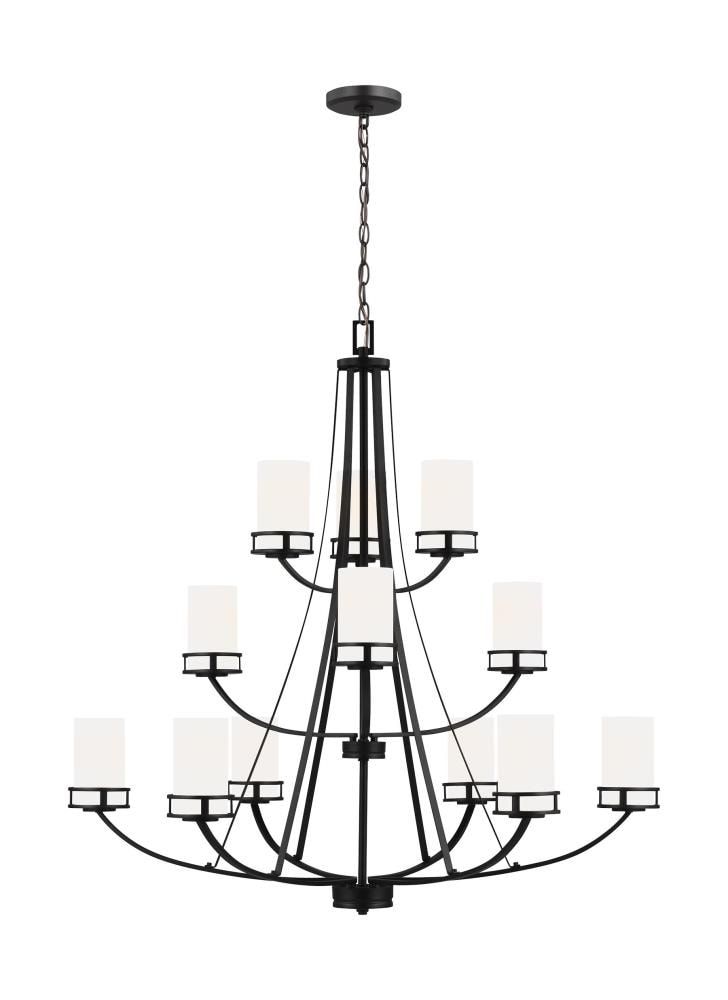 Midnight Black 12-Light LED Chandelier with Etched Glass Shades