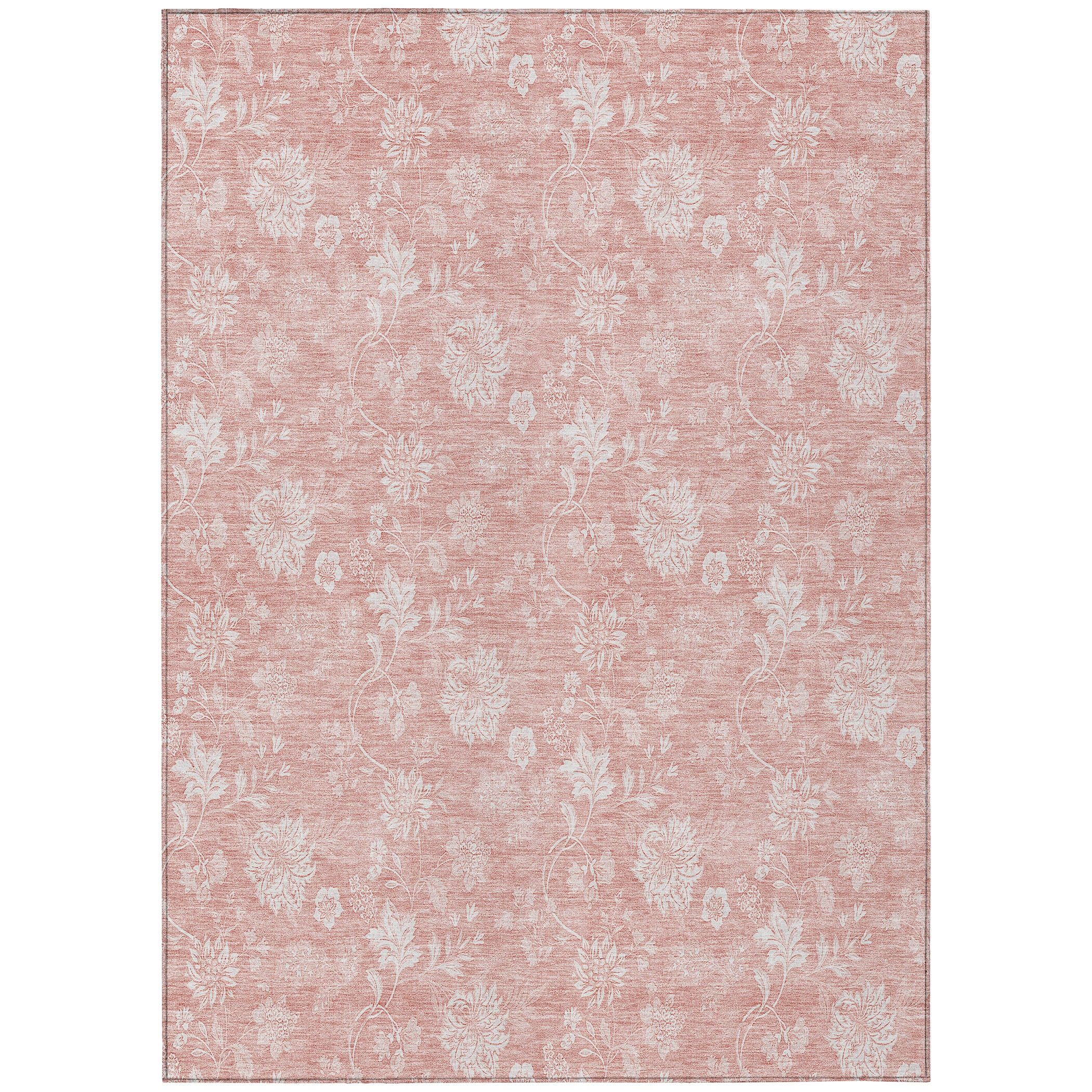 Pink Floral Synthetic Washable Indoor Outdoor Area Rug 3' x 5'