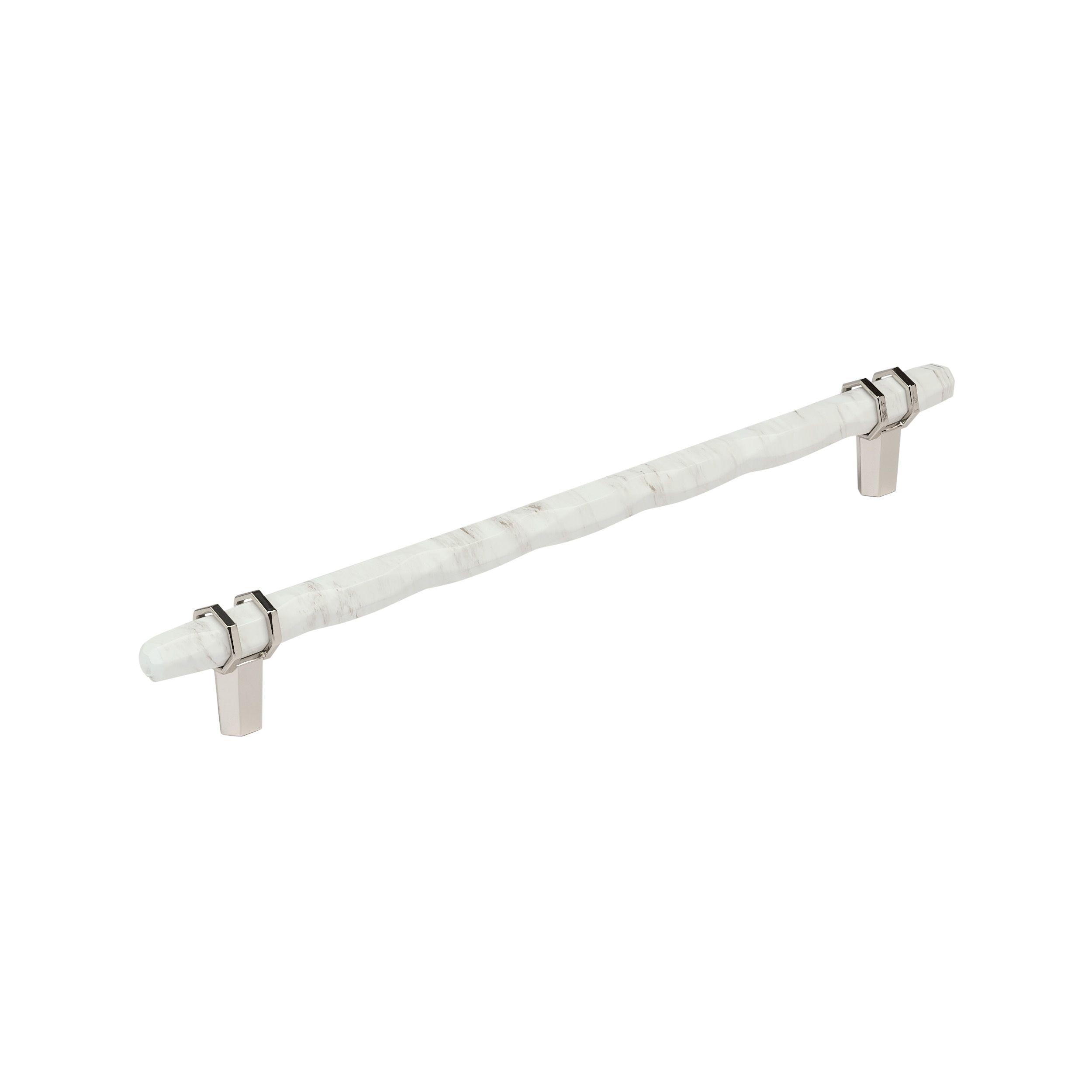 10-1/16 inch Marble White and Polished Nickel Bar Pull