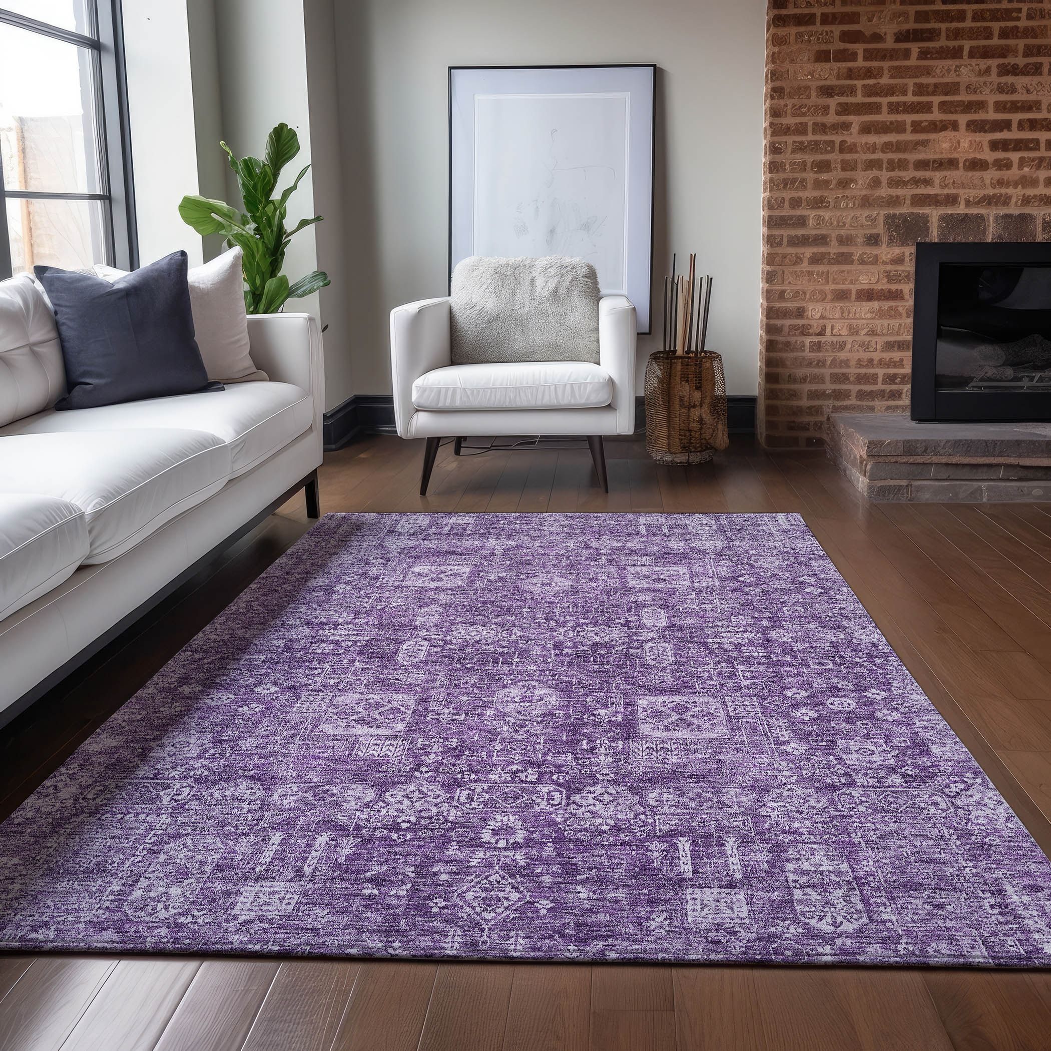 Purple Rectangular Machine Washable Synthetic Area Rug