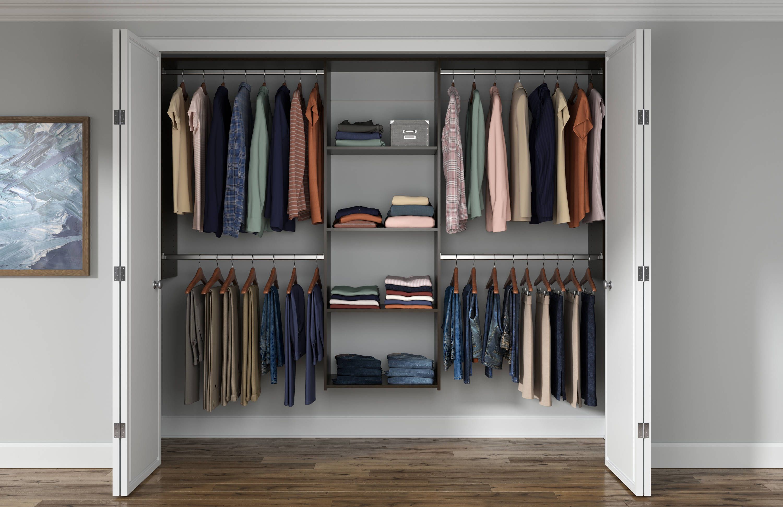 Truffle Wall Mounted Closet Organizer with Shelves and Rods