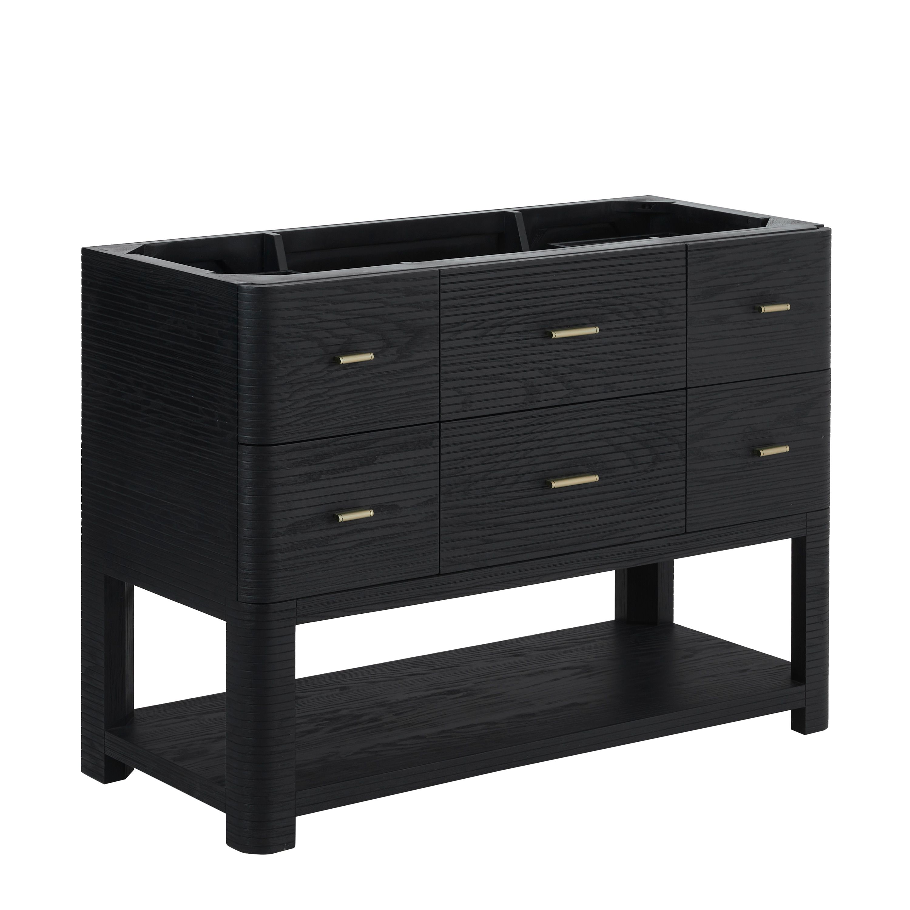 Lucian 48" Black Solid Wood Bathroom Vanity Base with Brass Hardware
