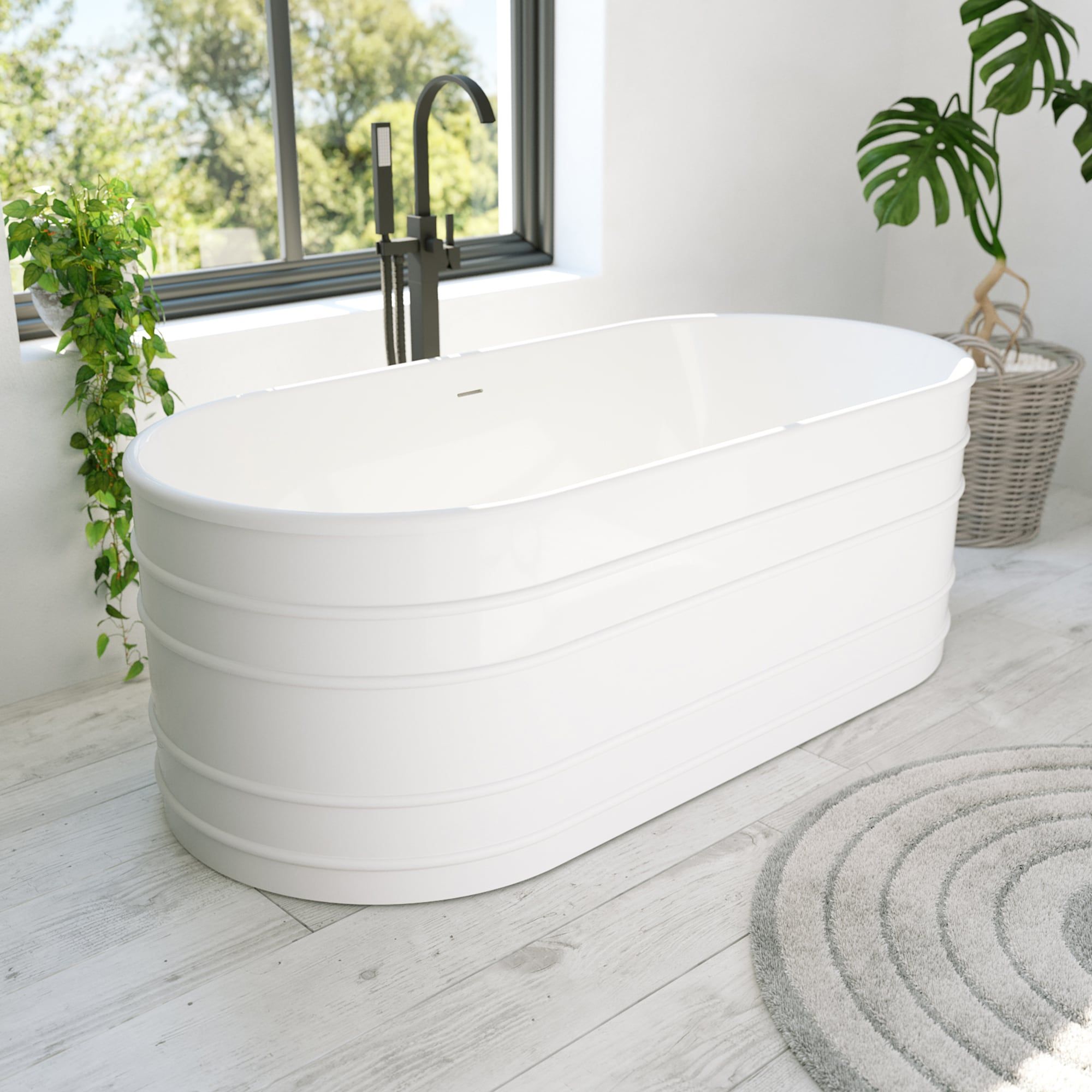 Infinity Z 67-inch White Acrylic Oval Freestanding Soaking Bathtub