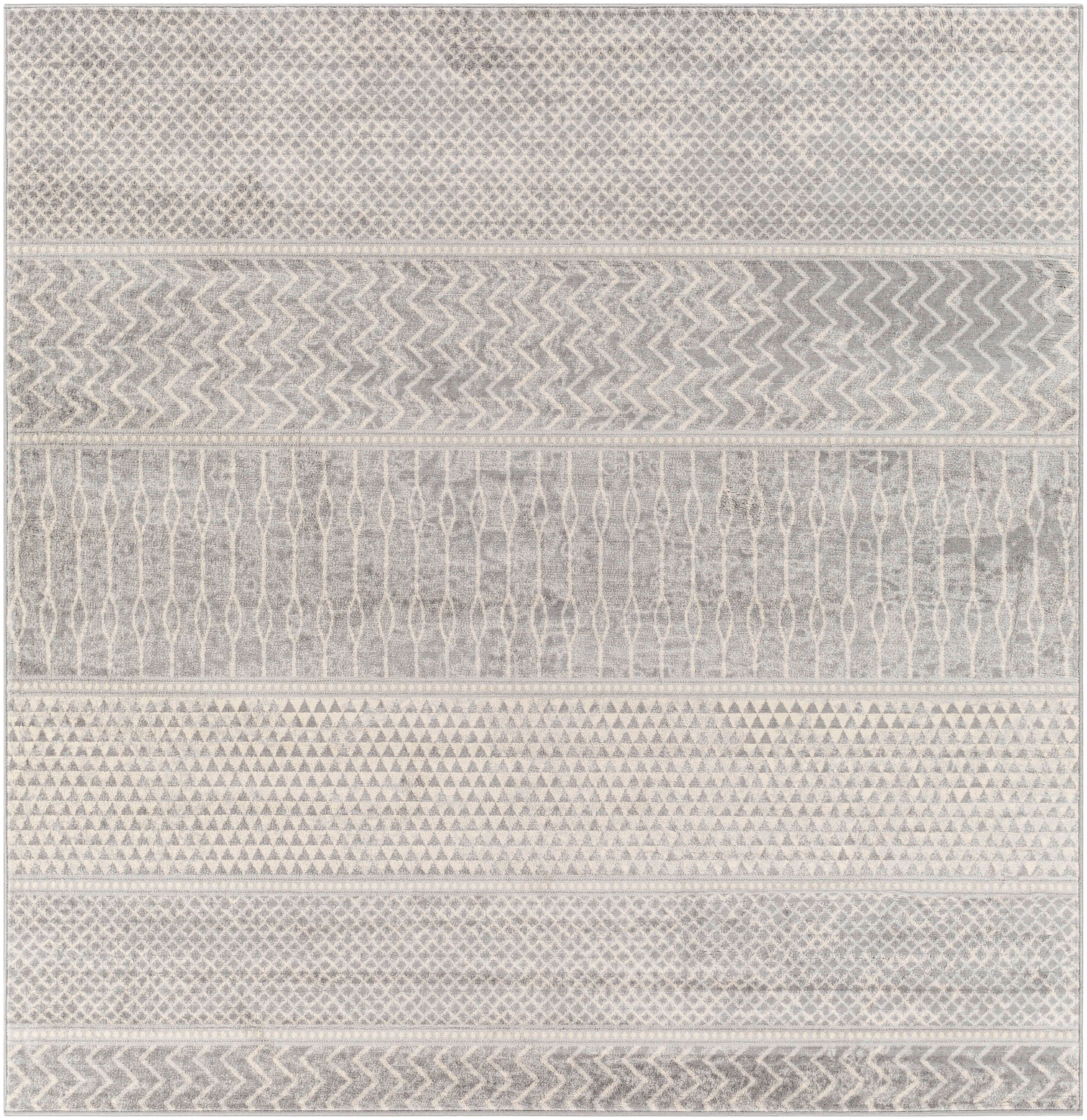 Monaco Medium Gray and Cream 6'7" Square Reversible Rug