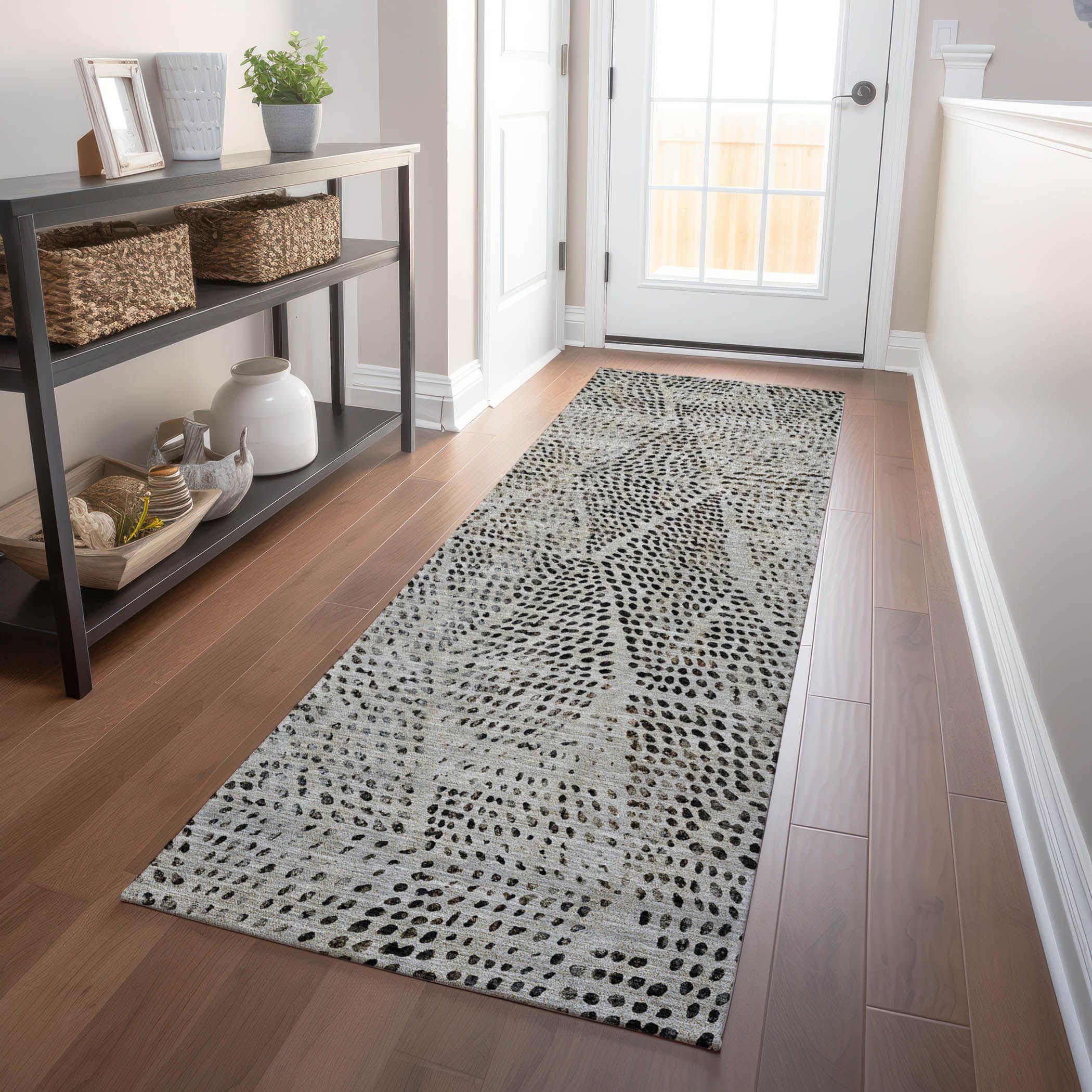 Addison Gray Synthetic Diamond Pattern Machine Washable Runner Rug