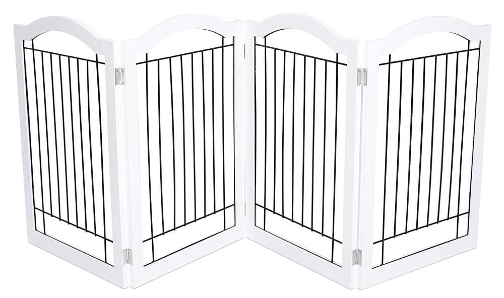 Expandable Freestanding White Wood and Wire Pet Gate
