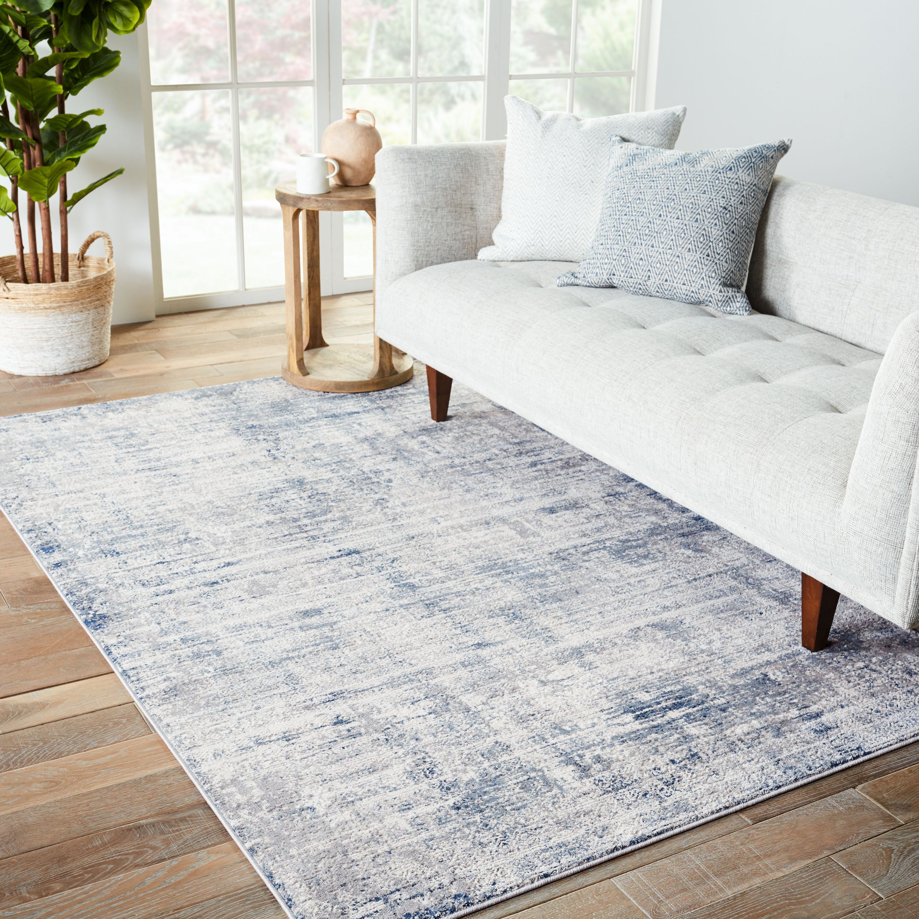 Gray and Blue 5' x 8' Reversible Washable Area Rug