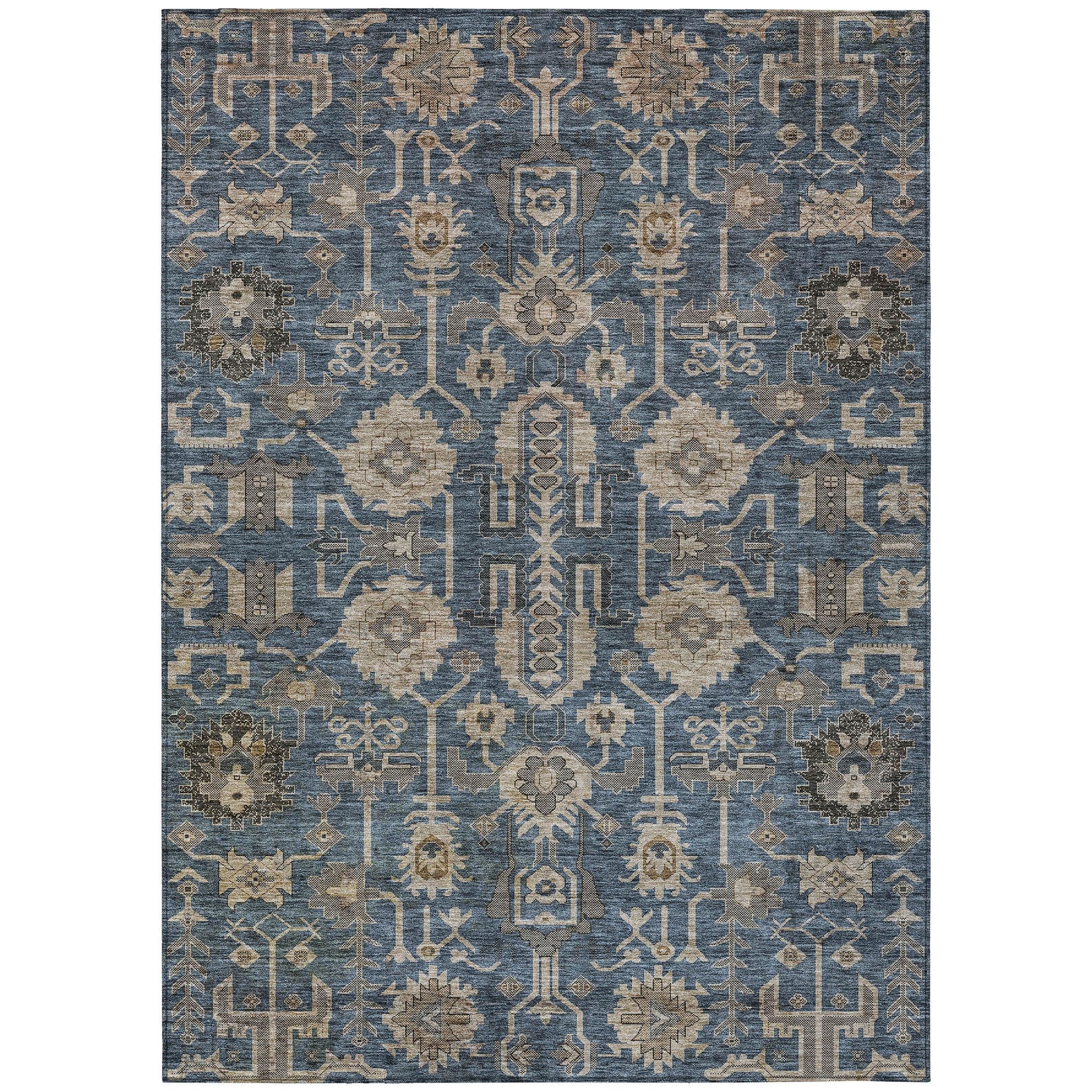 Navy and Beige Synthetic Flat Woven 8' x 10' Oriental Rug