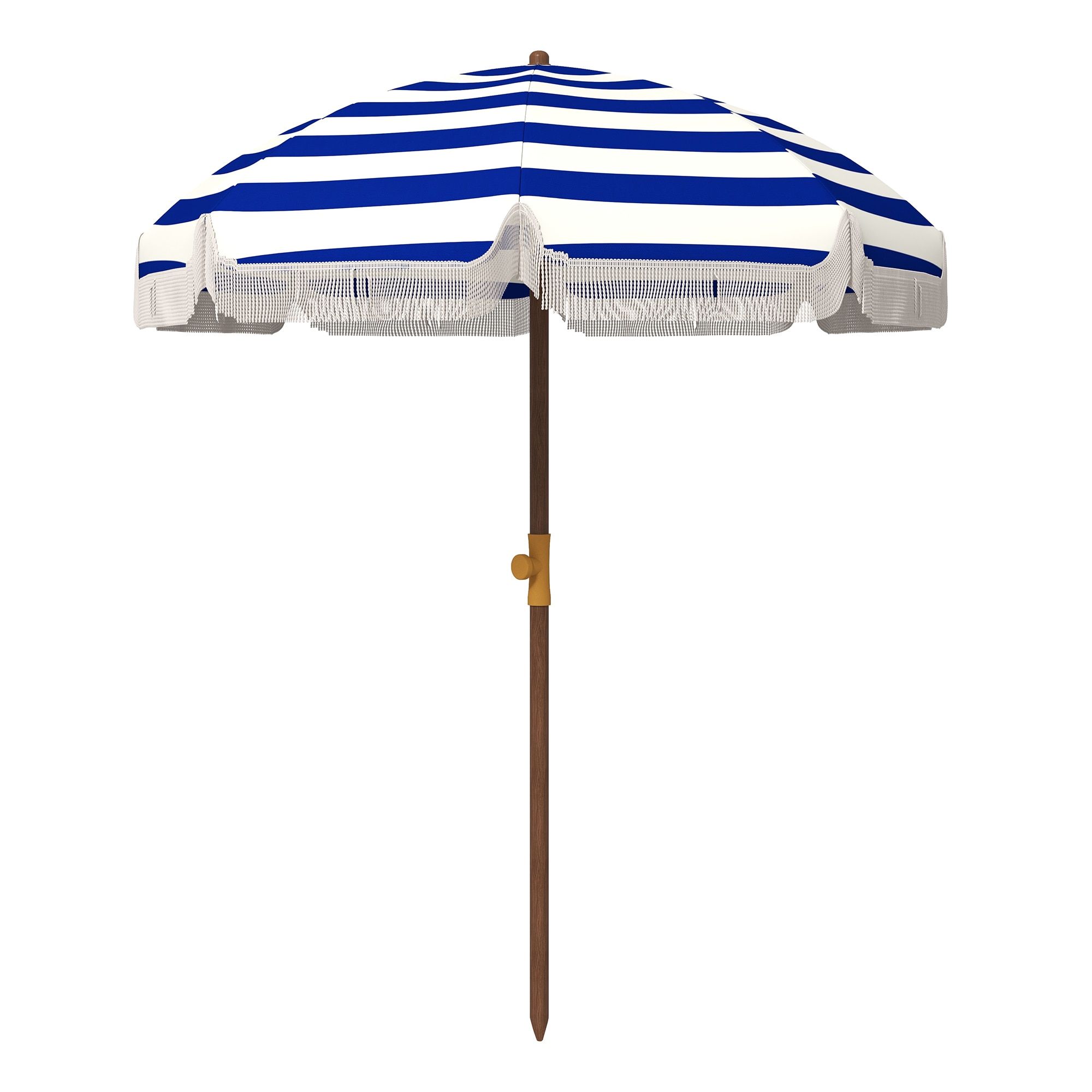 6.2-ft Blue and White Striped Steel Beach Umbrella with Fringe