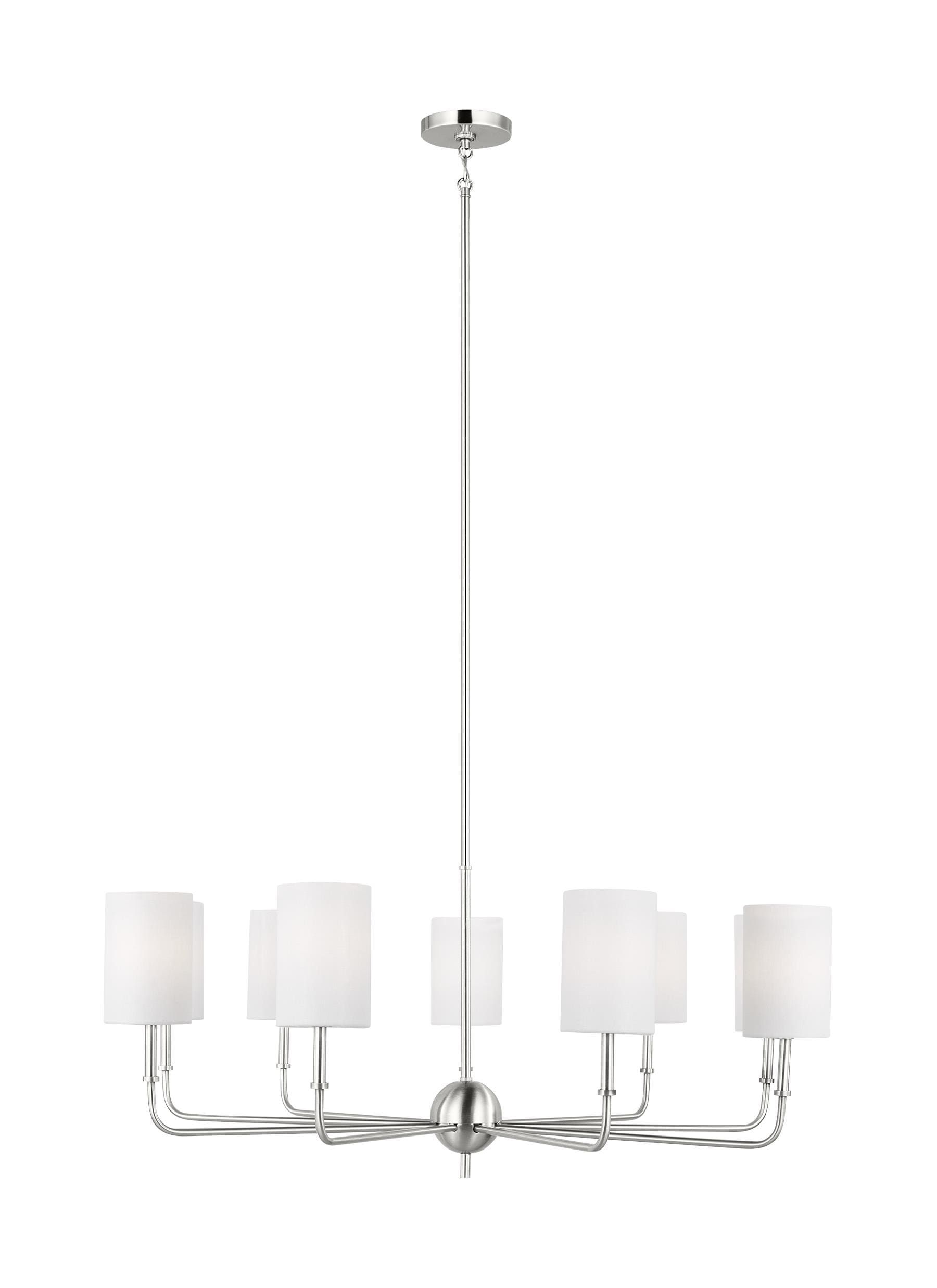 Brushed Nickel 9-Light Incandescent Cage Pendant with White Linen Shade