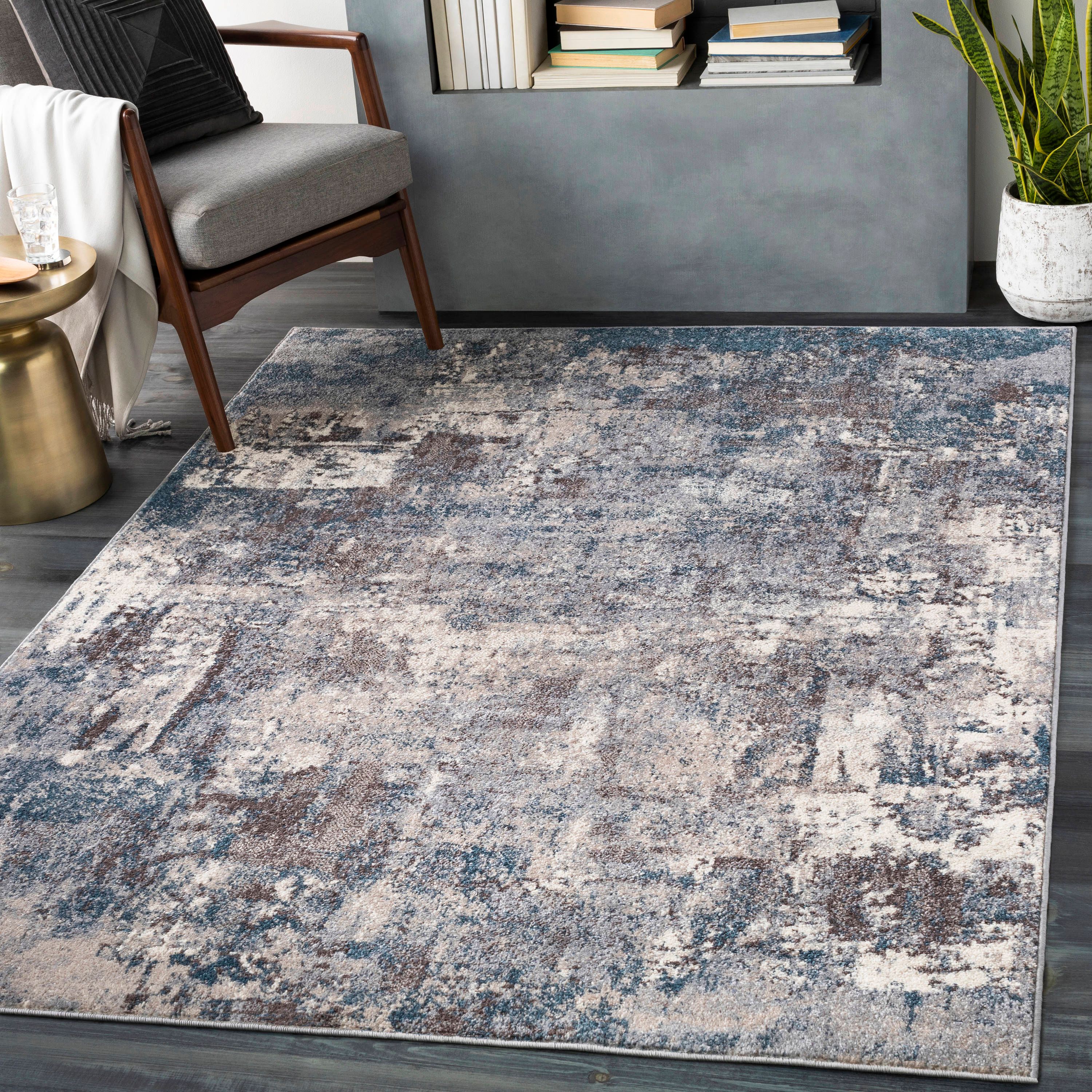 Reversible Gray Synthetic 7'10" x 10'3" Easy Care Area Rug