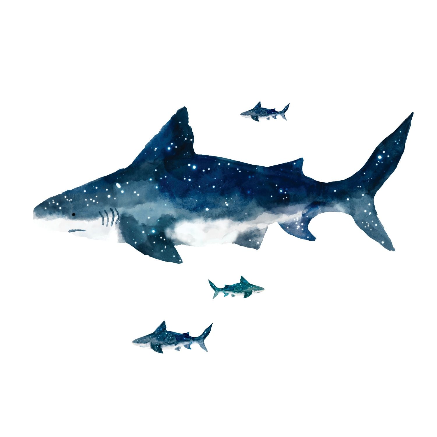 Blue Shark Illustration Peel and Stick Giant Wall Decals