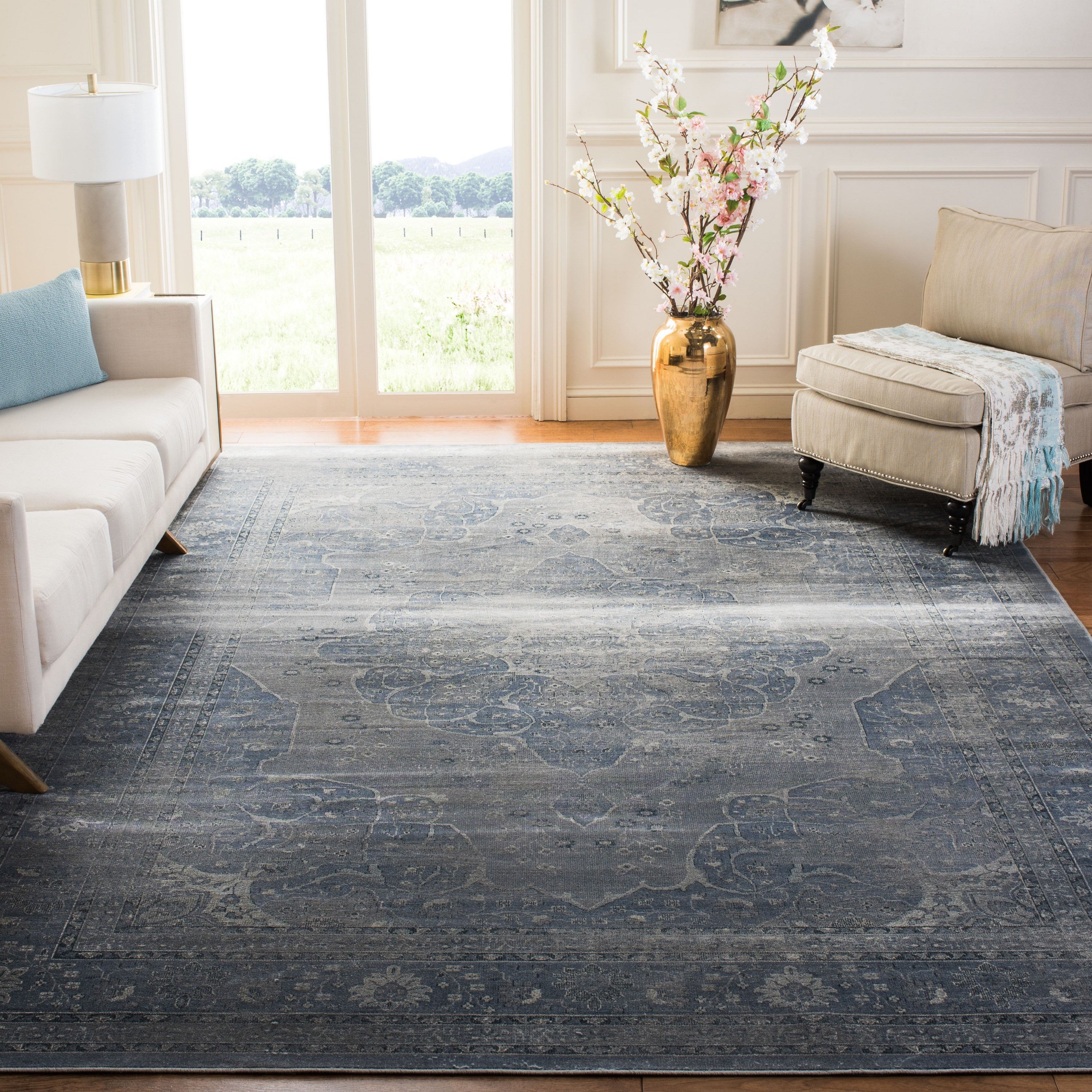 Reversible Gray Wool-Blend 95'' Transitional Area Rug