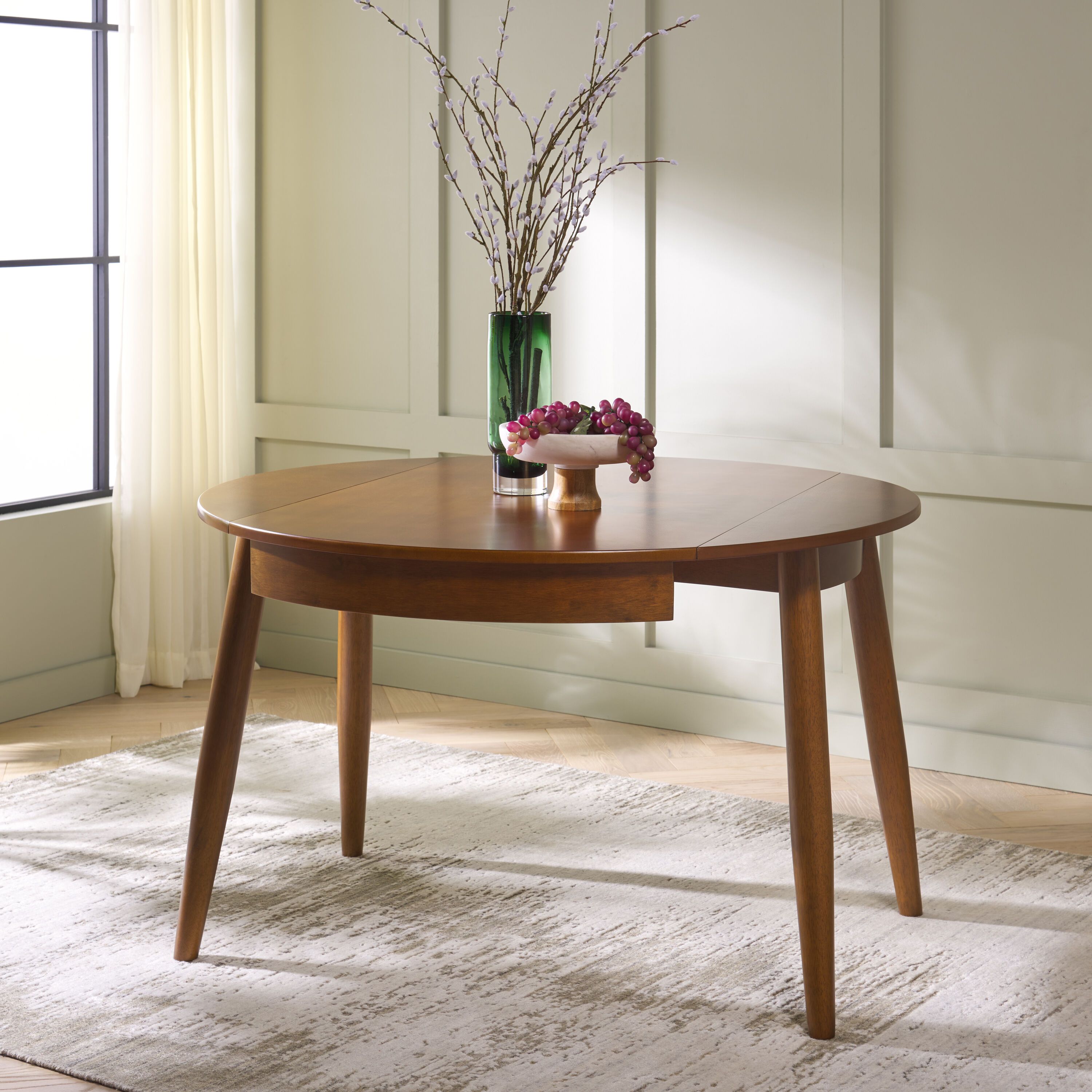 Medium Walnut Round Extendable Rubberwood Dining Table