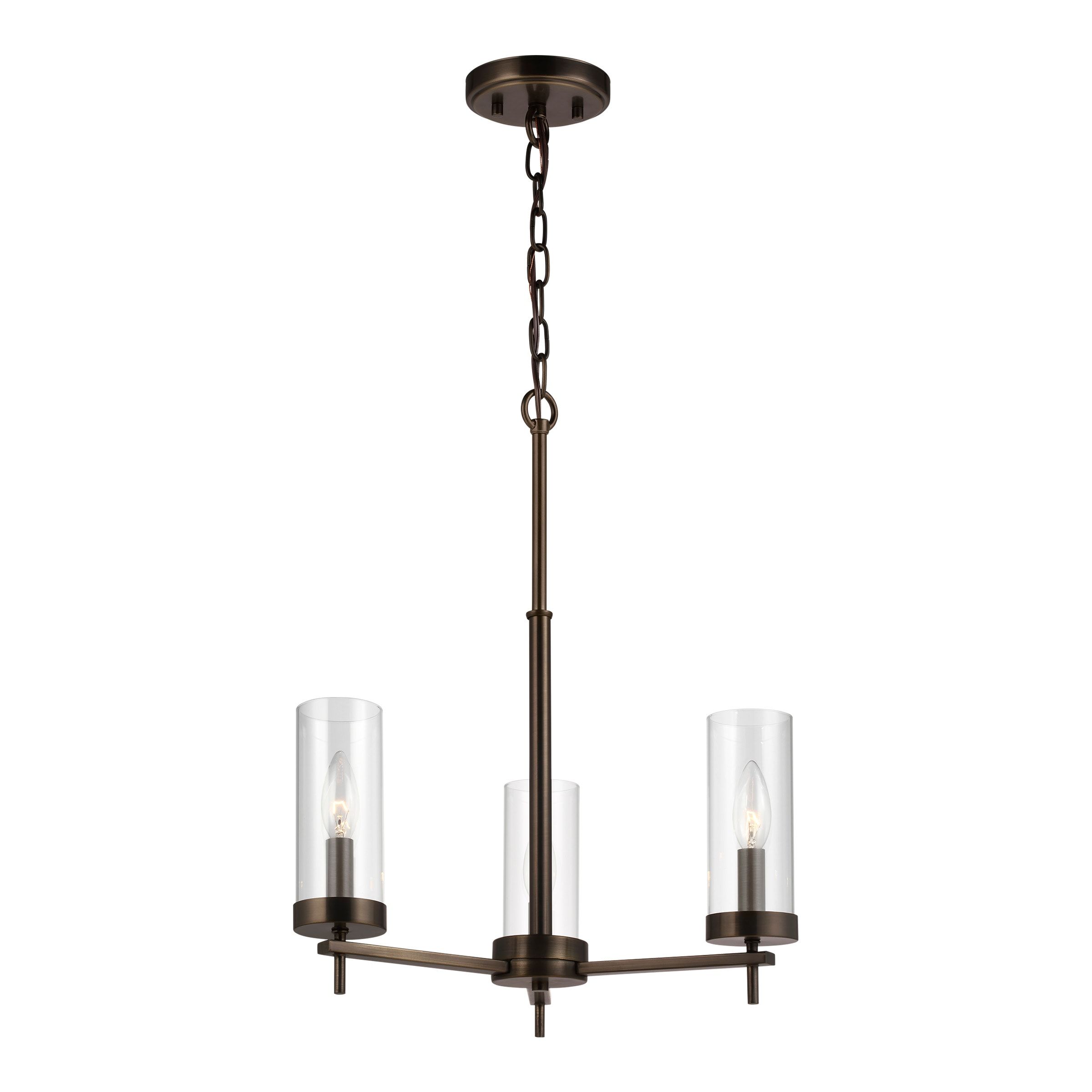 Brushed Oil Rubbed Bronze Mini 3-Light Chandelier with Clear Glass Shades