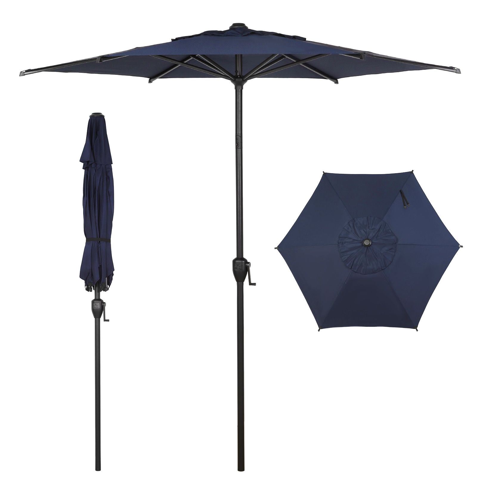 Lyon 7.5 ft Dark Blue Steel Market Patio Umbrella