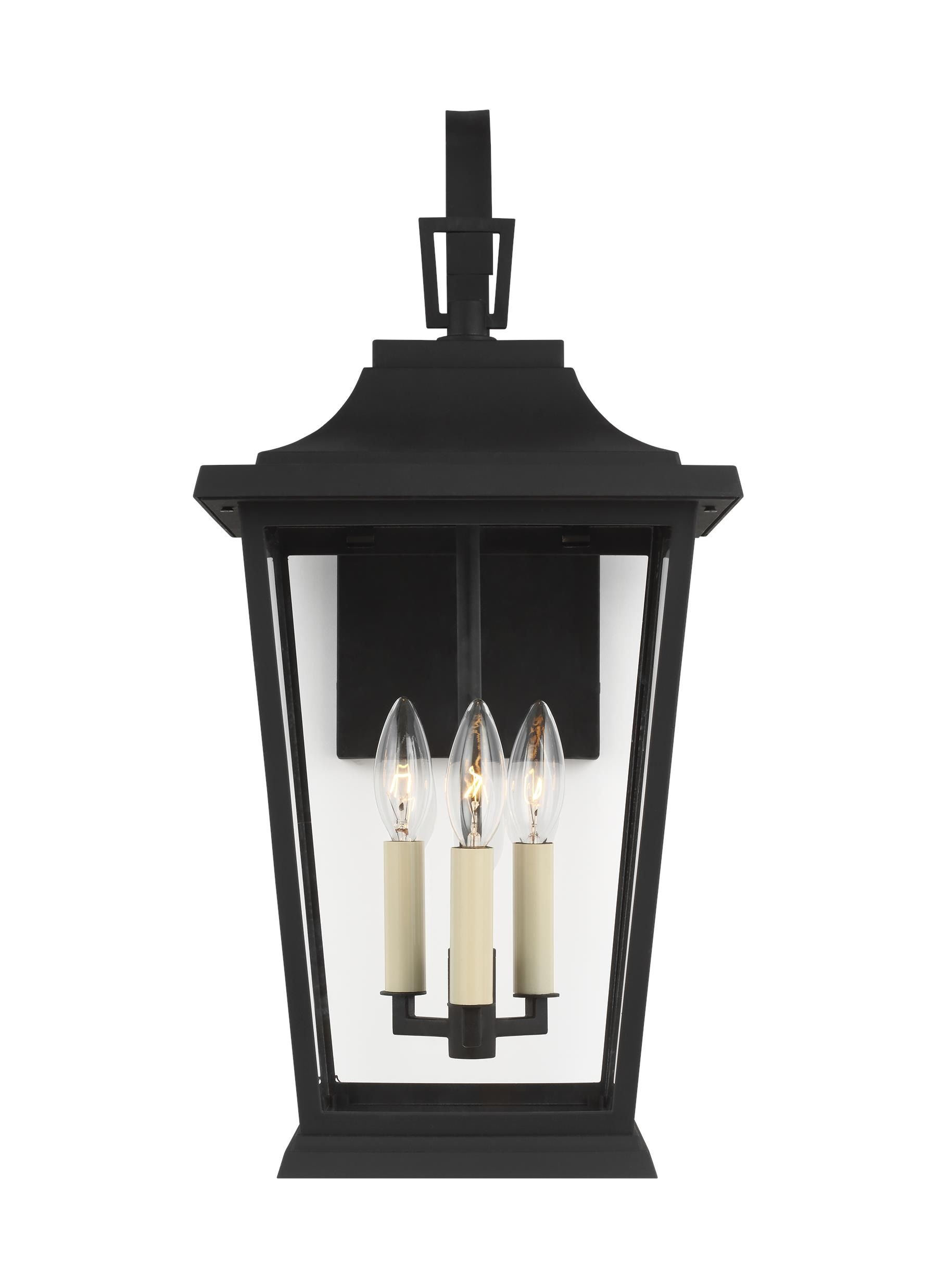 Warren Textured Black 3-Light Lantern Sconce with Clear Panels
