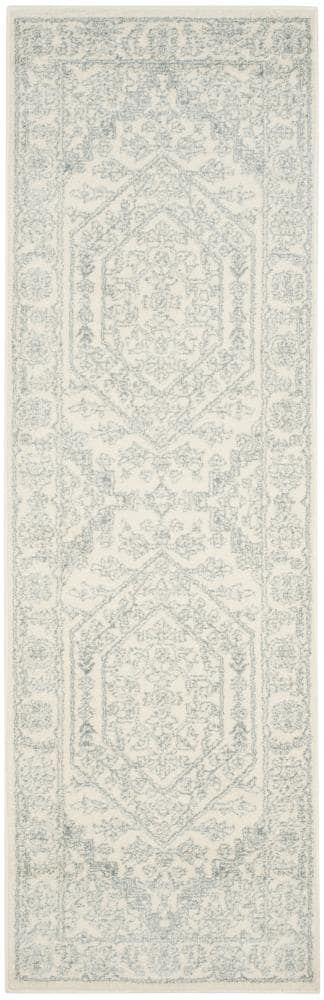 Ivory and Slate Medallion Synthetic Runner Rug