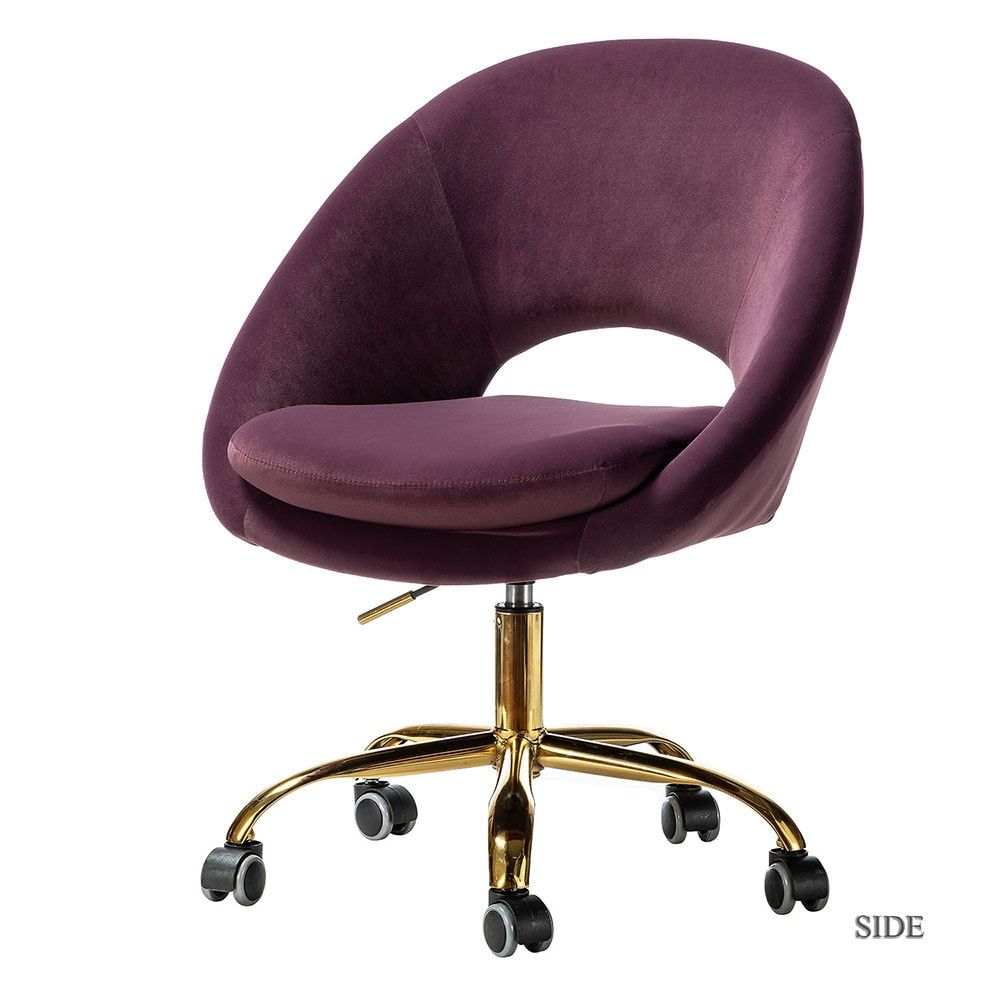 Savas Purple Velvet Swivel Task Chair with Wooden Accents