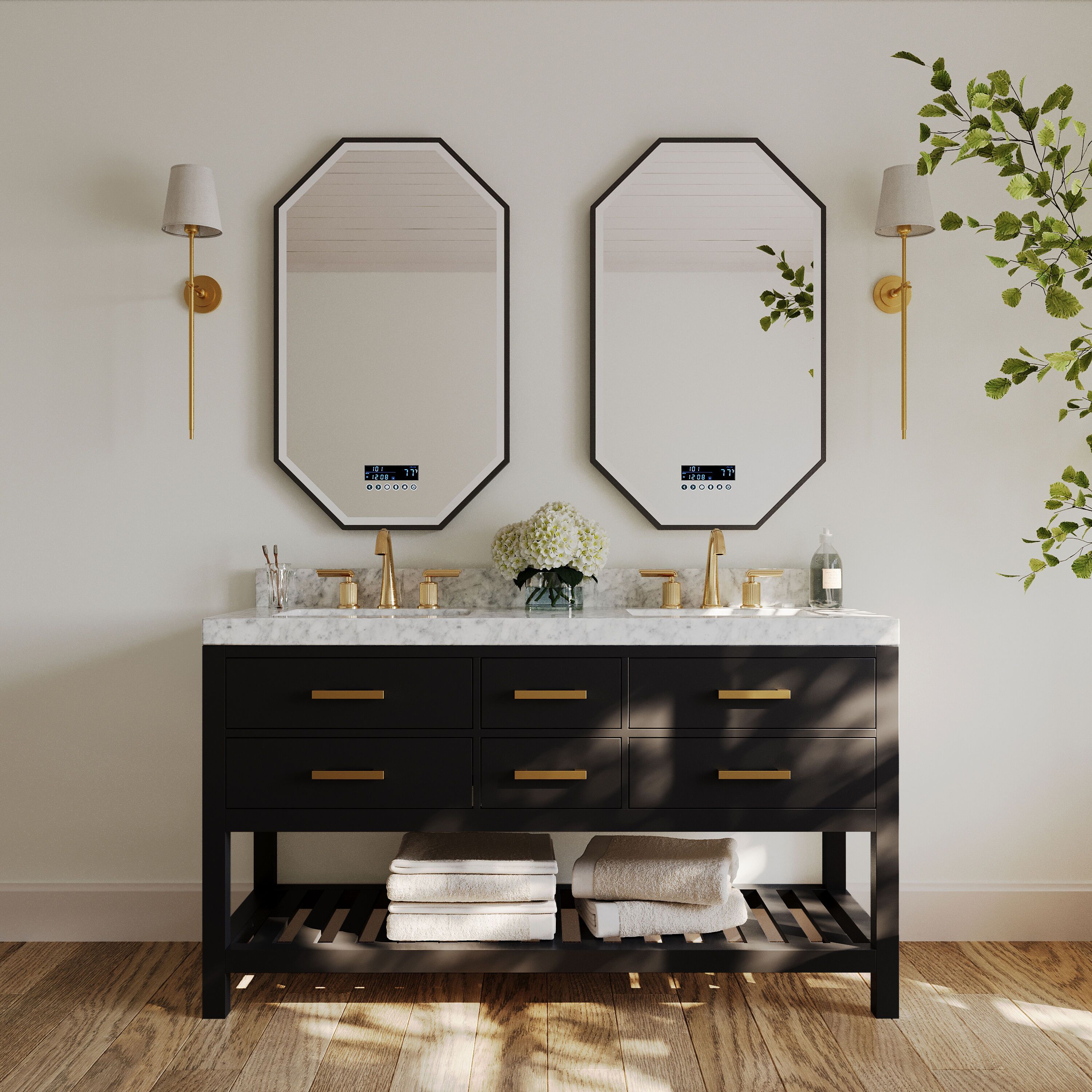 Elizabeth 60'' Black Onyx Double Vanity with Marble Top