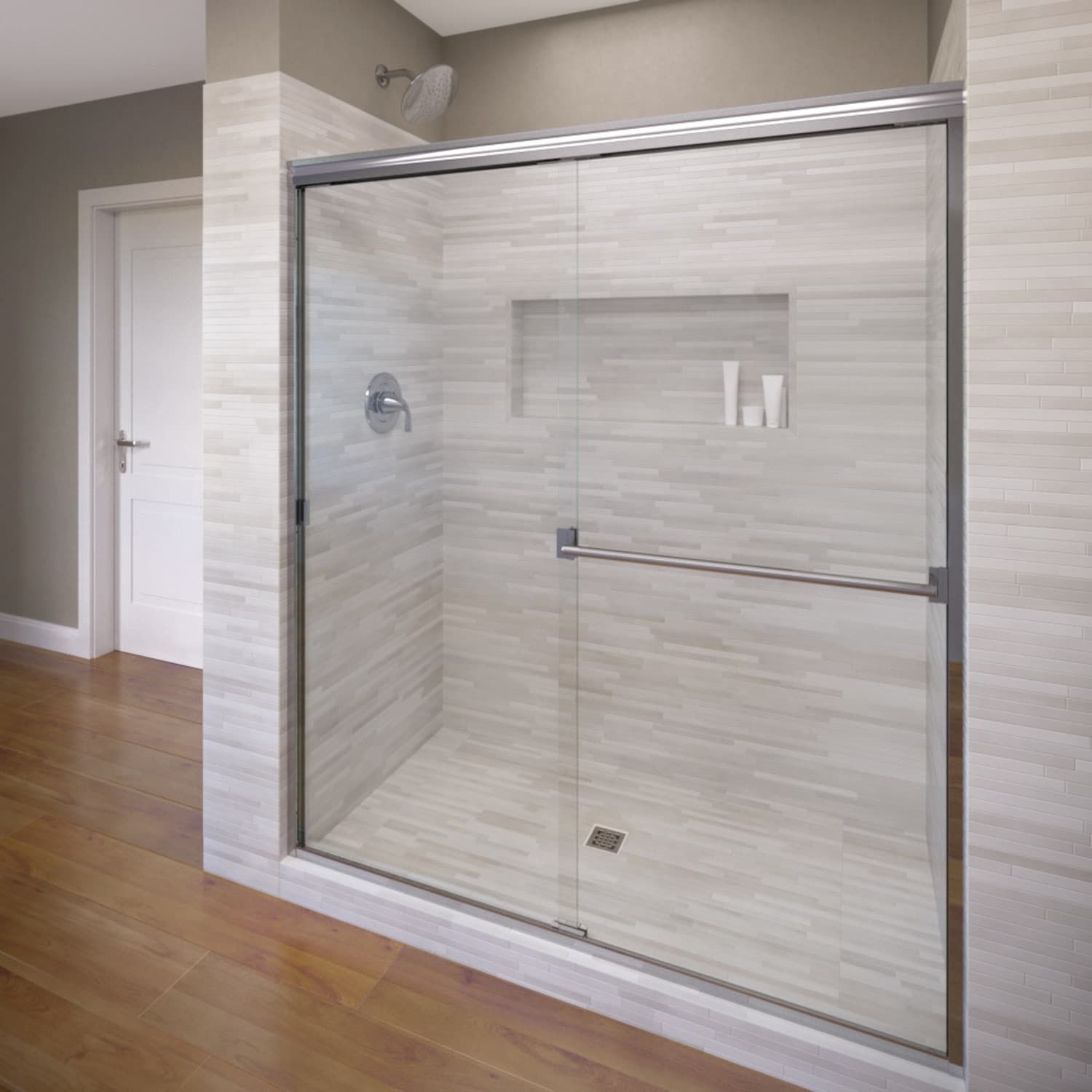 Classic Chrome Semi-Frameless Sliding Shower Door with Clear Glass