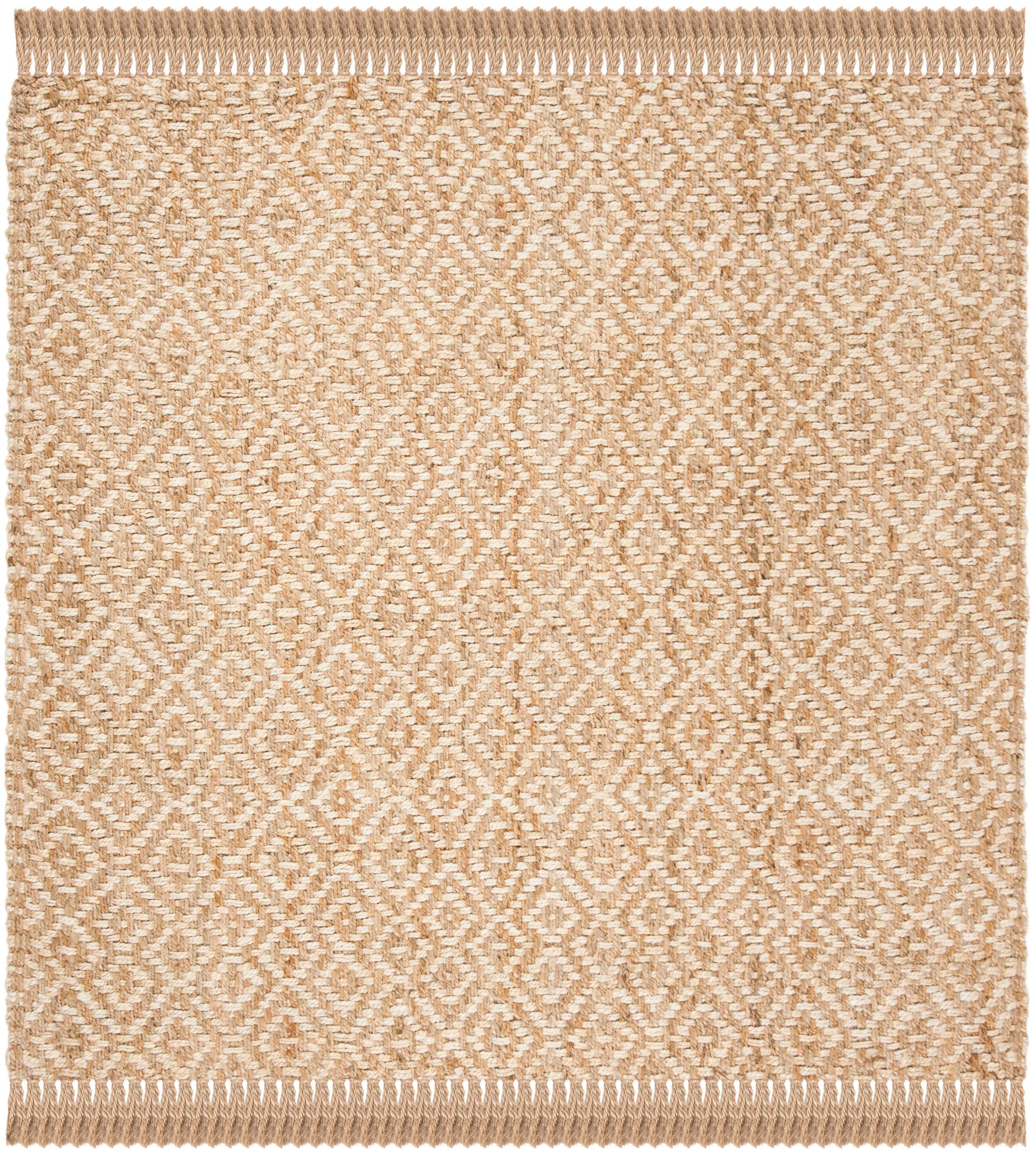 Ivory Natural 6' Square Handmade Boho Geometric Jute Area Rug
