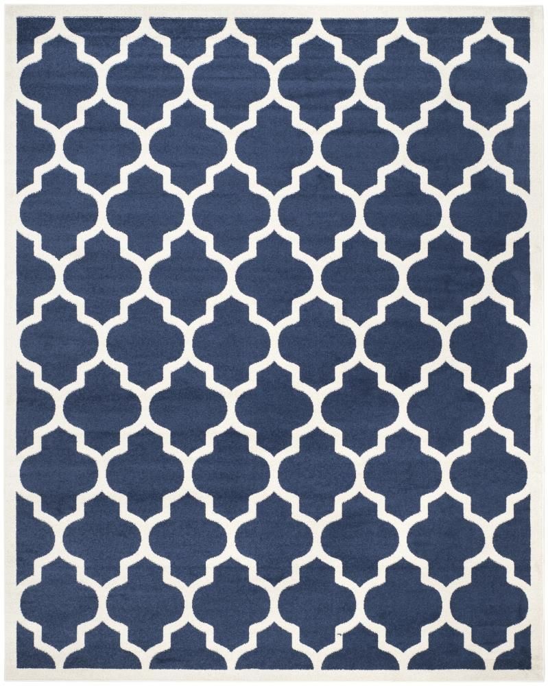 Navy & Beige Geometric 9' x 12' Easy-Care Synthetic Rug