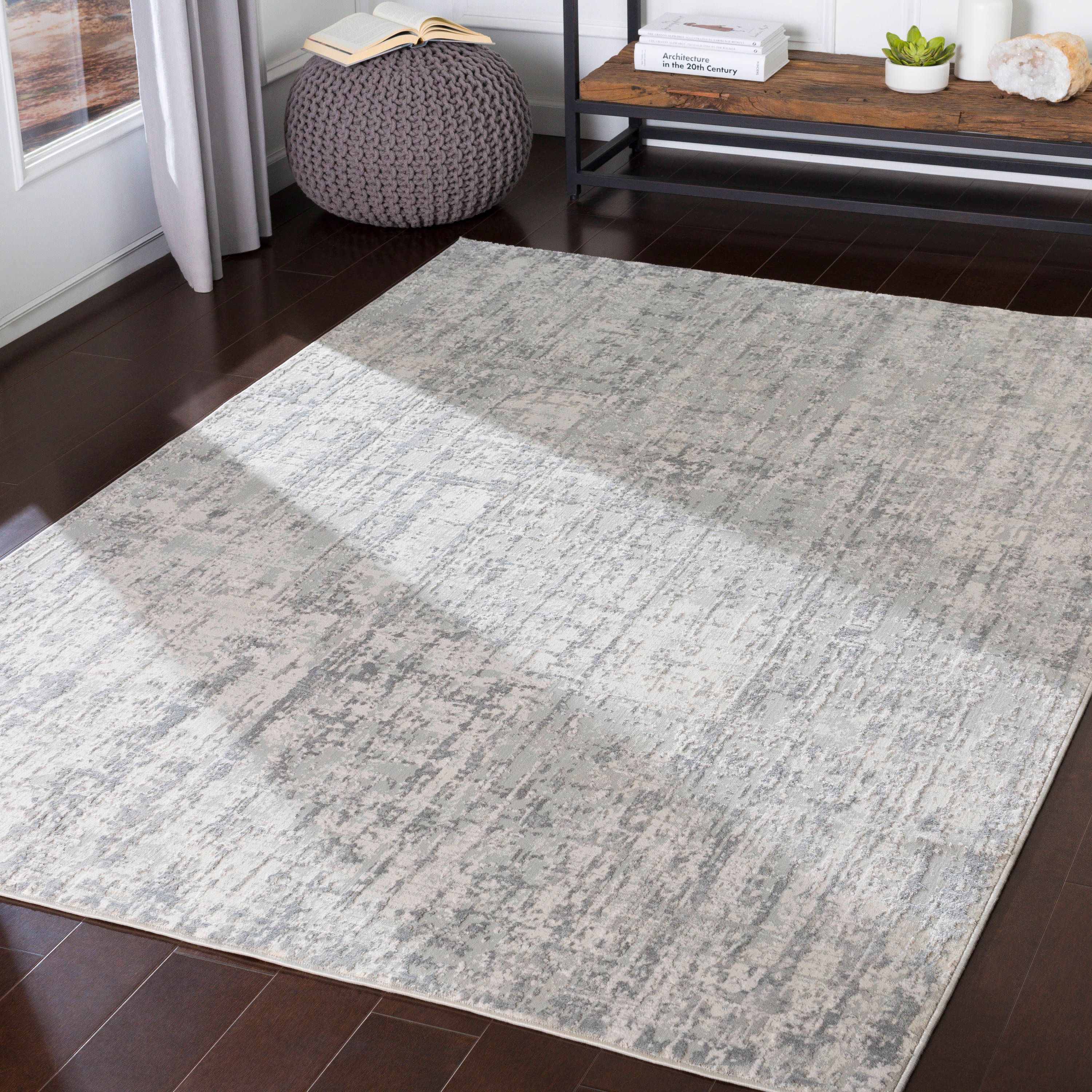 Reversible Rectangular 5' x 7' Gray and White Wool-Blend Rug