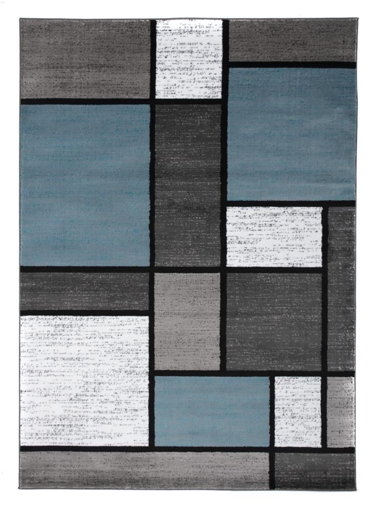Contemporary Blue and Gray Geometric Synthetic 9' x 12' Area Rug