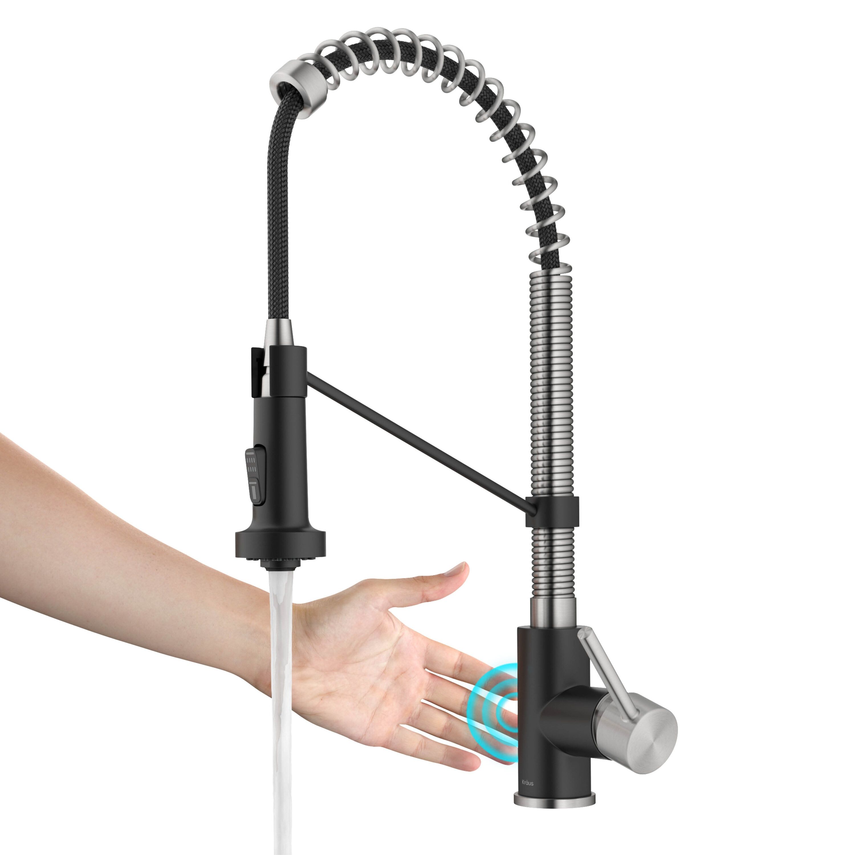 Stainless Steel and Matte Black Touchless Pull-Down Kitchen Faucet