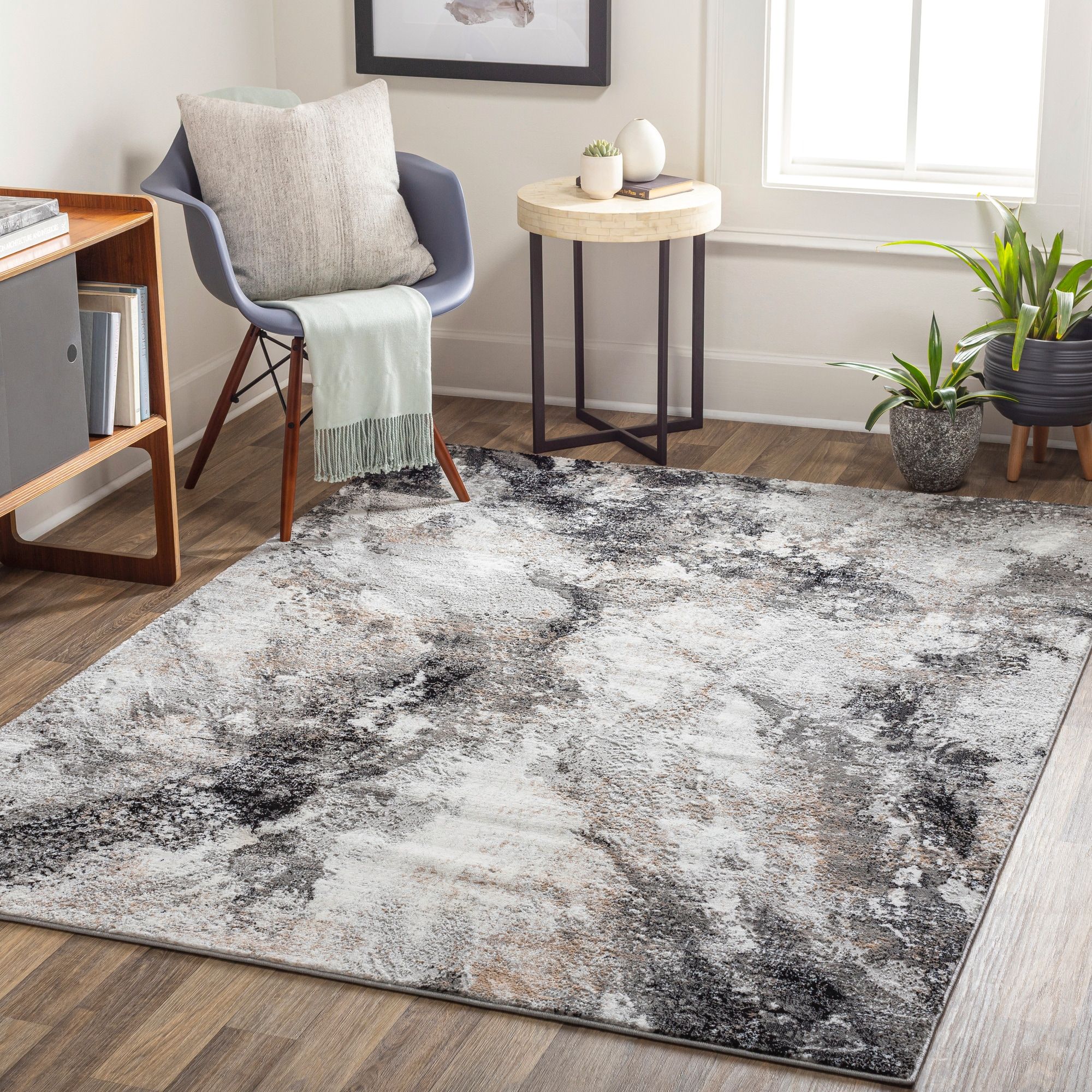 Allegro Modern Minimalist Gray Rectangular Area Rug 6'7" x 9'
