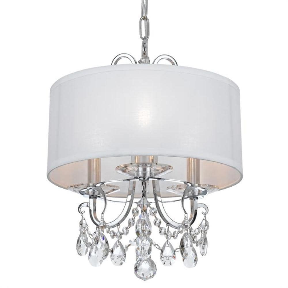 Mini Chrome Finish 3-Light Chandelier with Spectra Crystals and Silk Shade