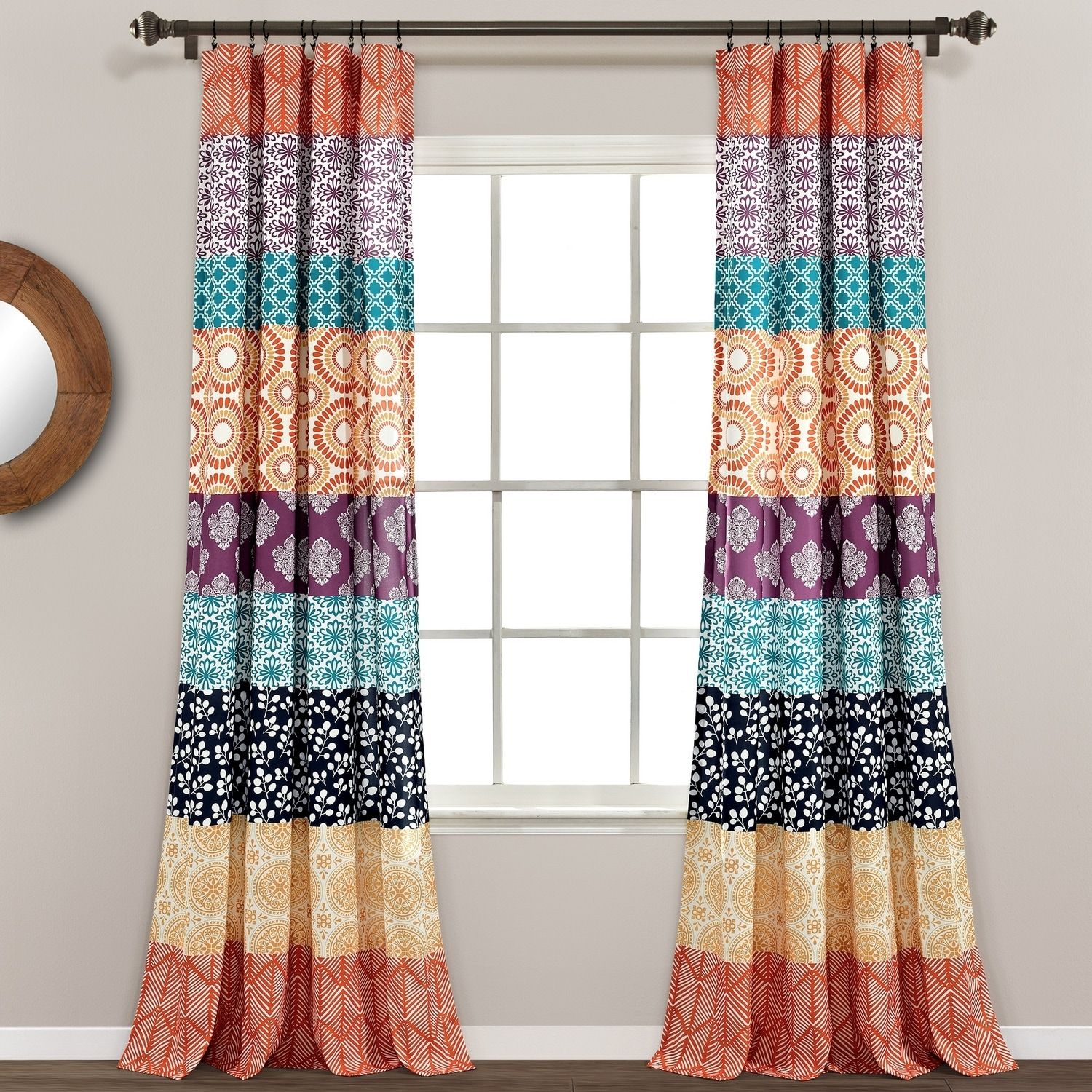 Extended Fuchsia and Orange Geometric Polyester Rod Pocket Drapes