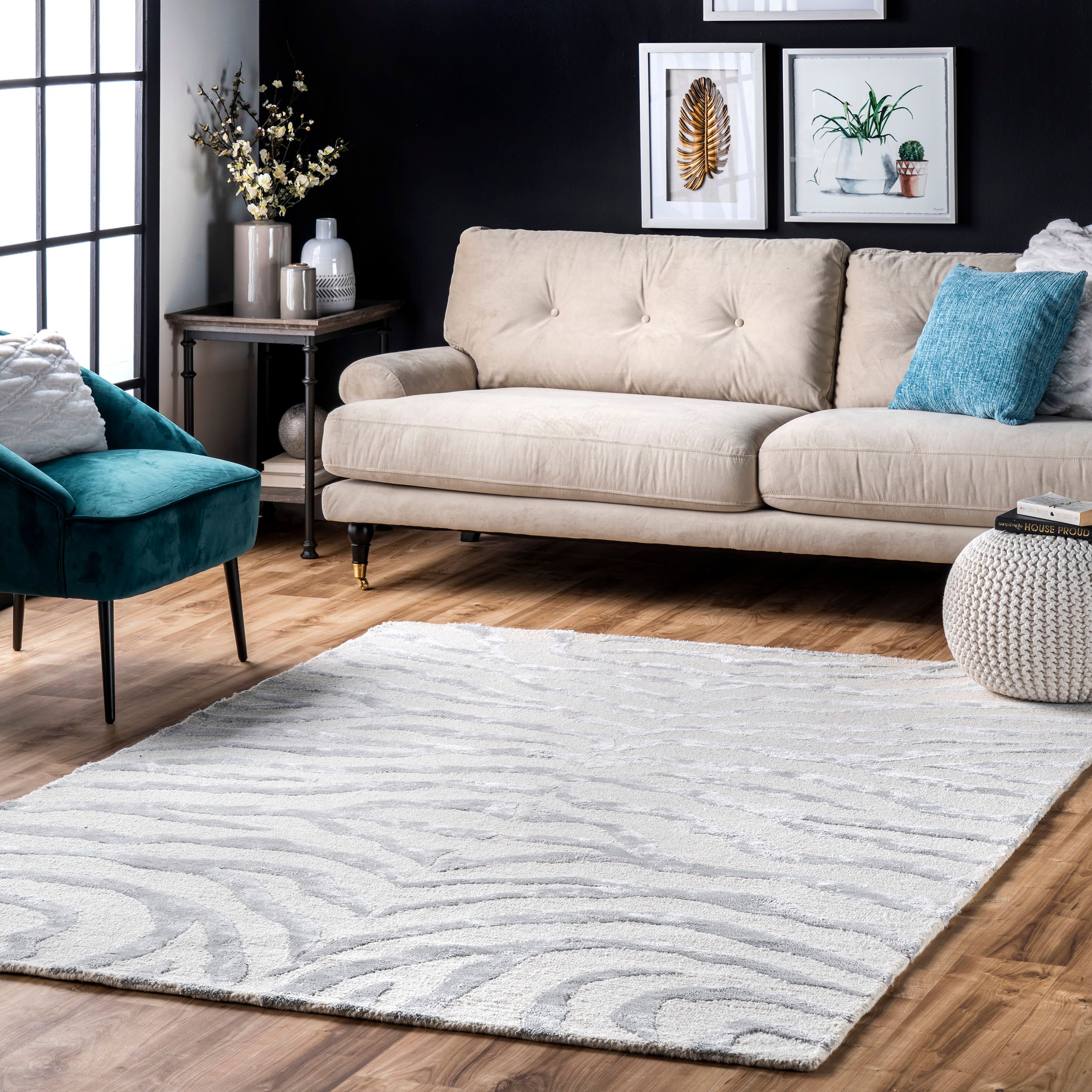 Earth Collection Handcrafted Gray Zebra Tufted Wool-Silk 8x10 Rug