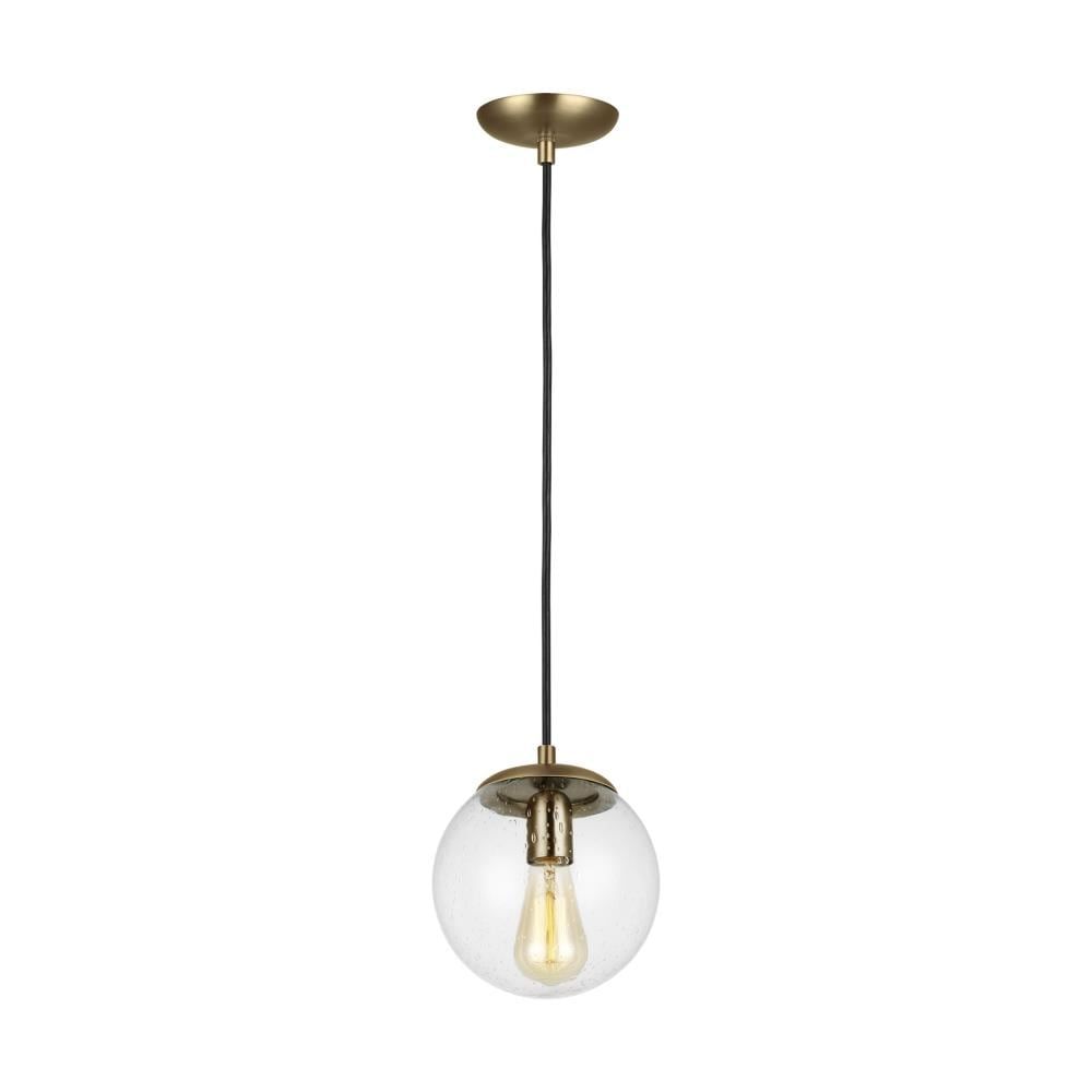 Leo Modern Globe Pendant Light in Satin Brass with Seeded Glass