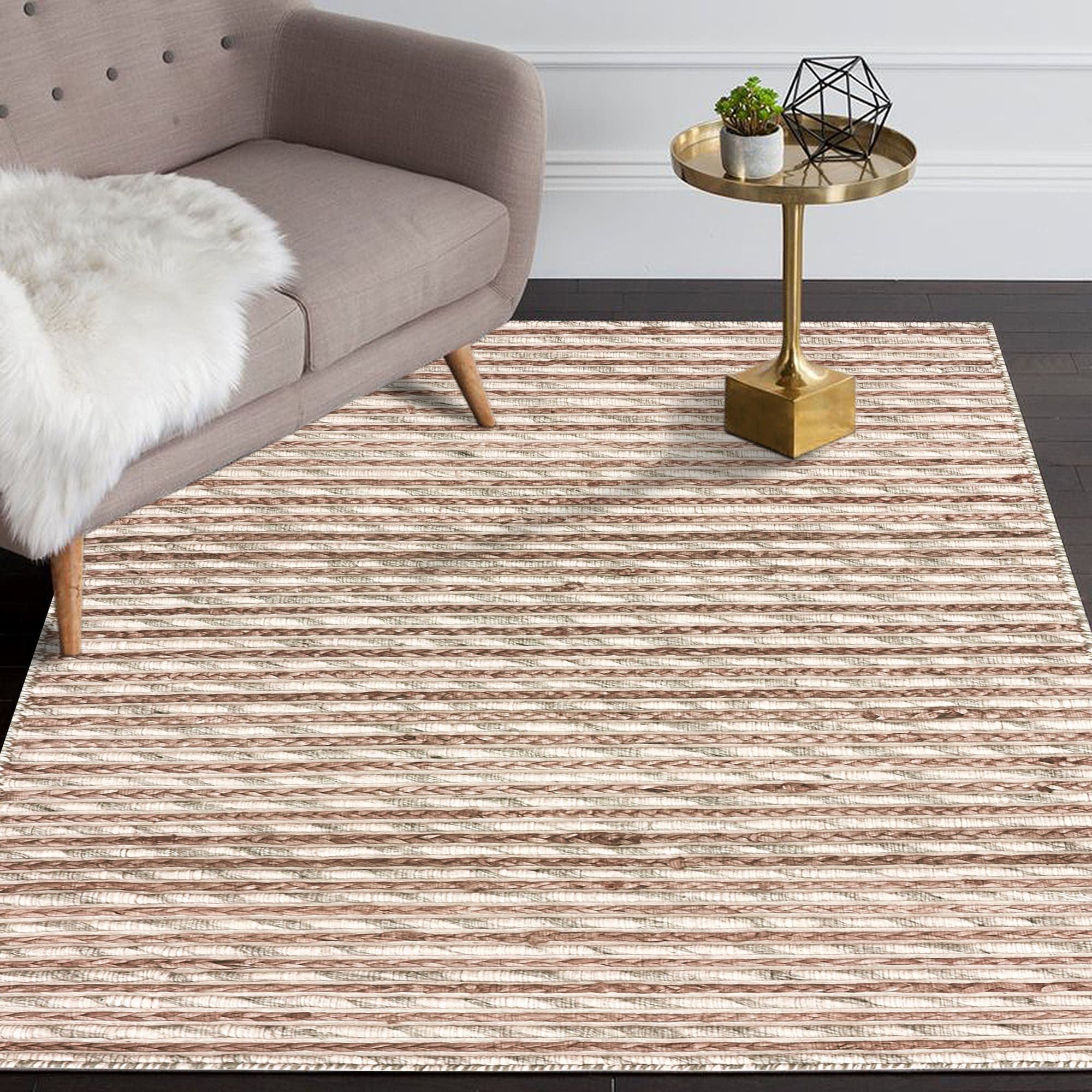 Eco-Friendly Dark Gray Striped Wool Blend 5' x 7' Area Rug