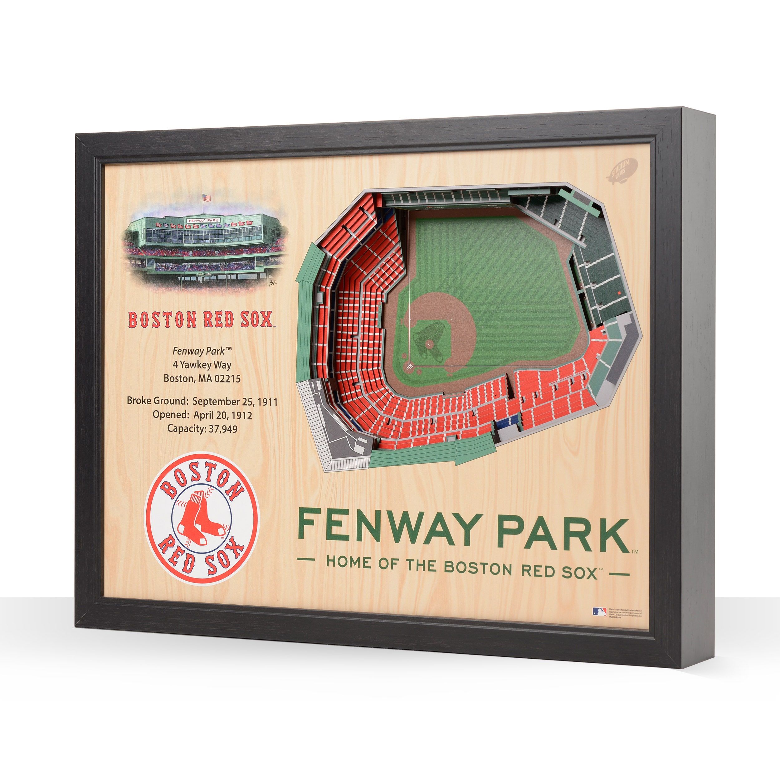 Boston Red Sox Fenway Park 3D Timber Wall Art with Dark Frame
