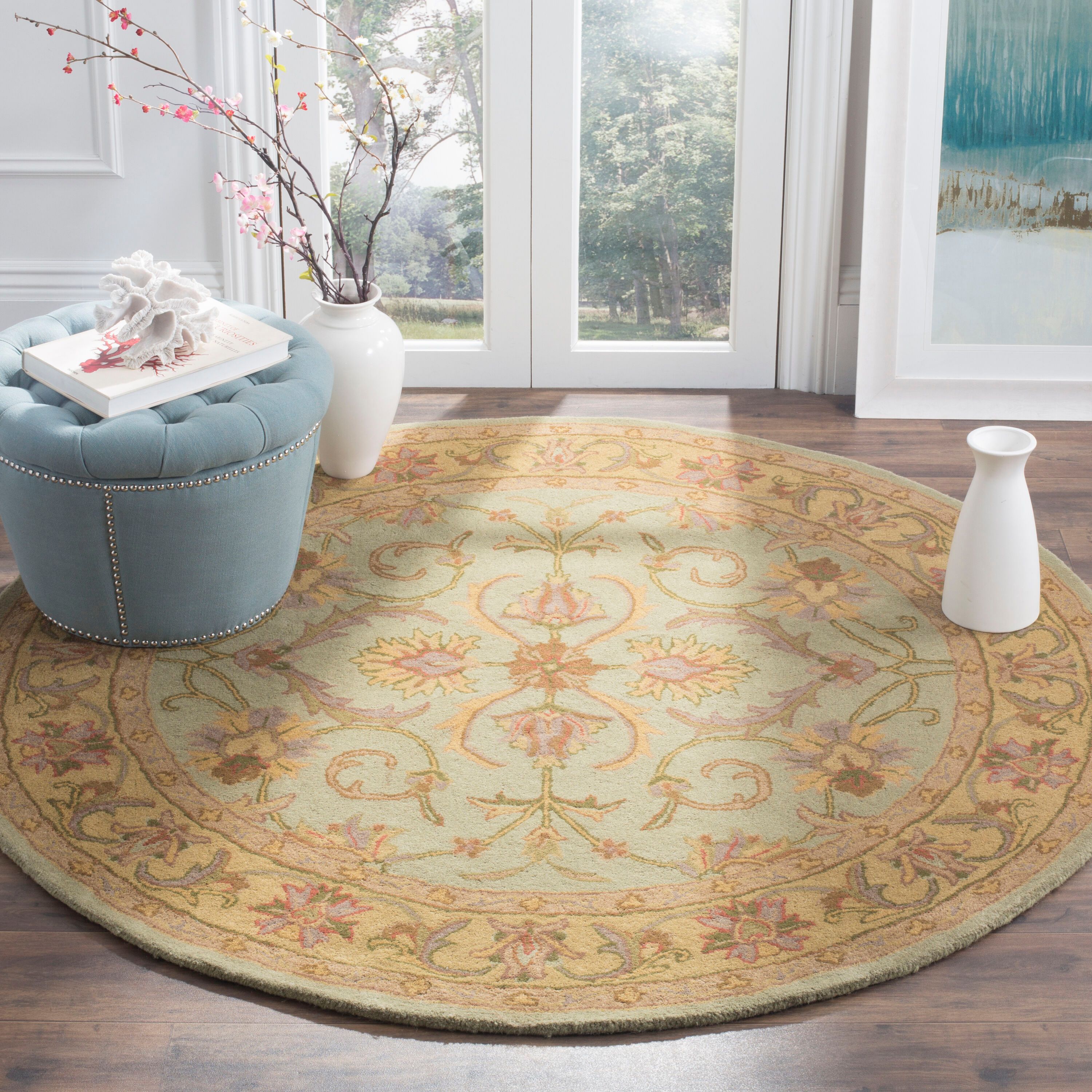 Heritage Green and Gold 6' Round Hand-Tufted Wool Area Rug