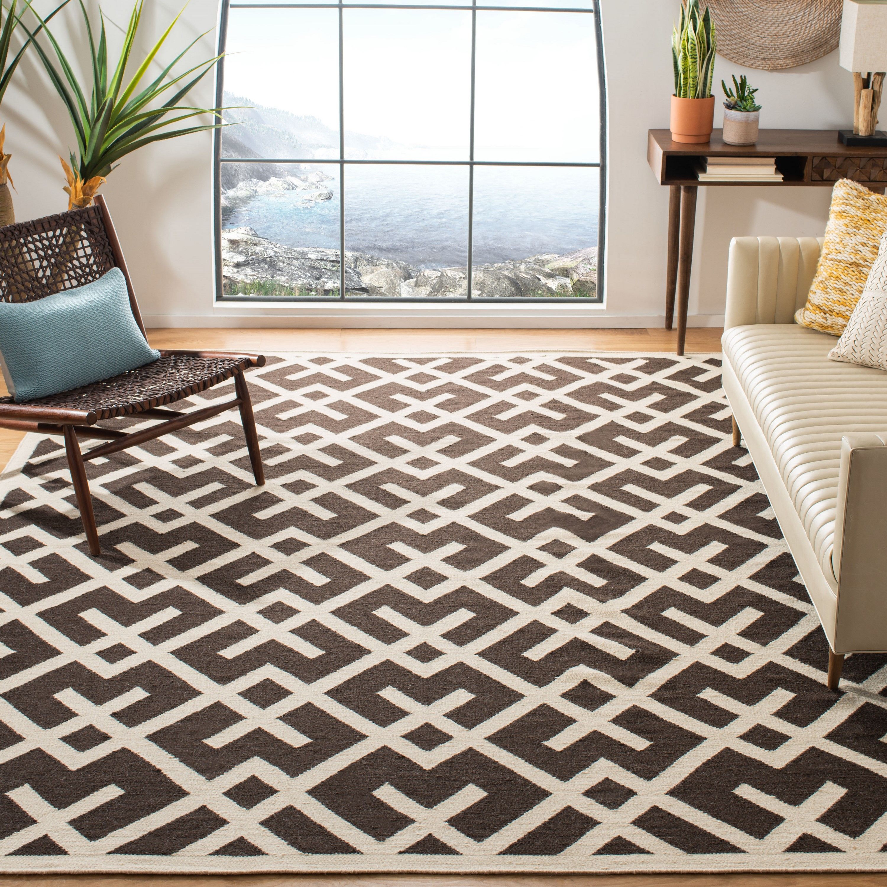 Safavieh Dhurries Cesa 10 X 14 (ft) Wool Brown/Ivory Indoor Geometric Coastal Area Rug