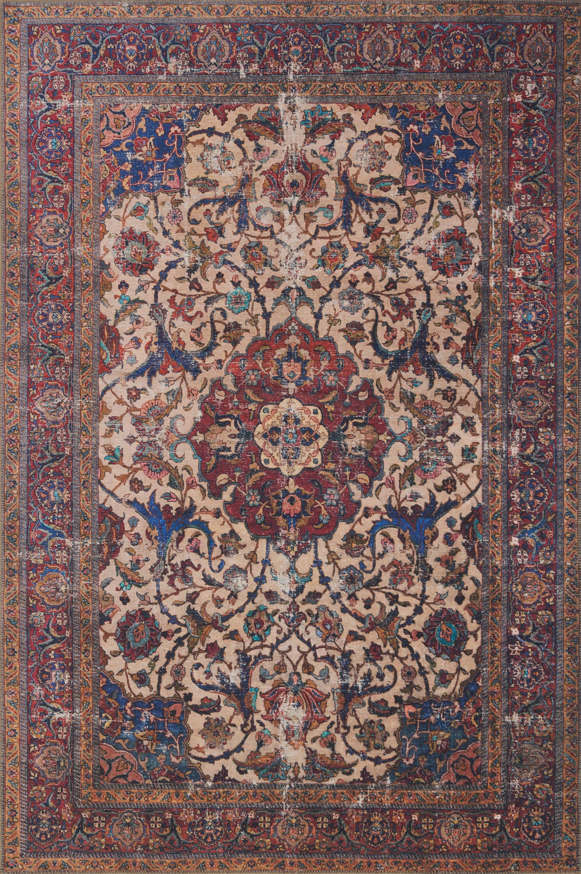 Hand-Knotted Sand and Multi Oriental Synthetic Area Rug 5' x 7'