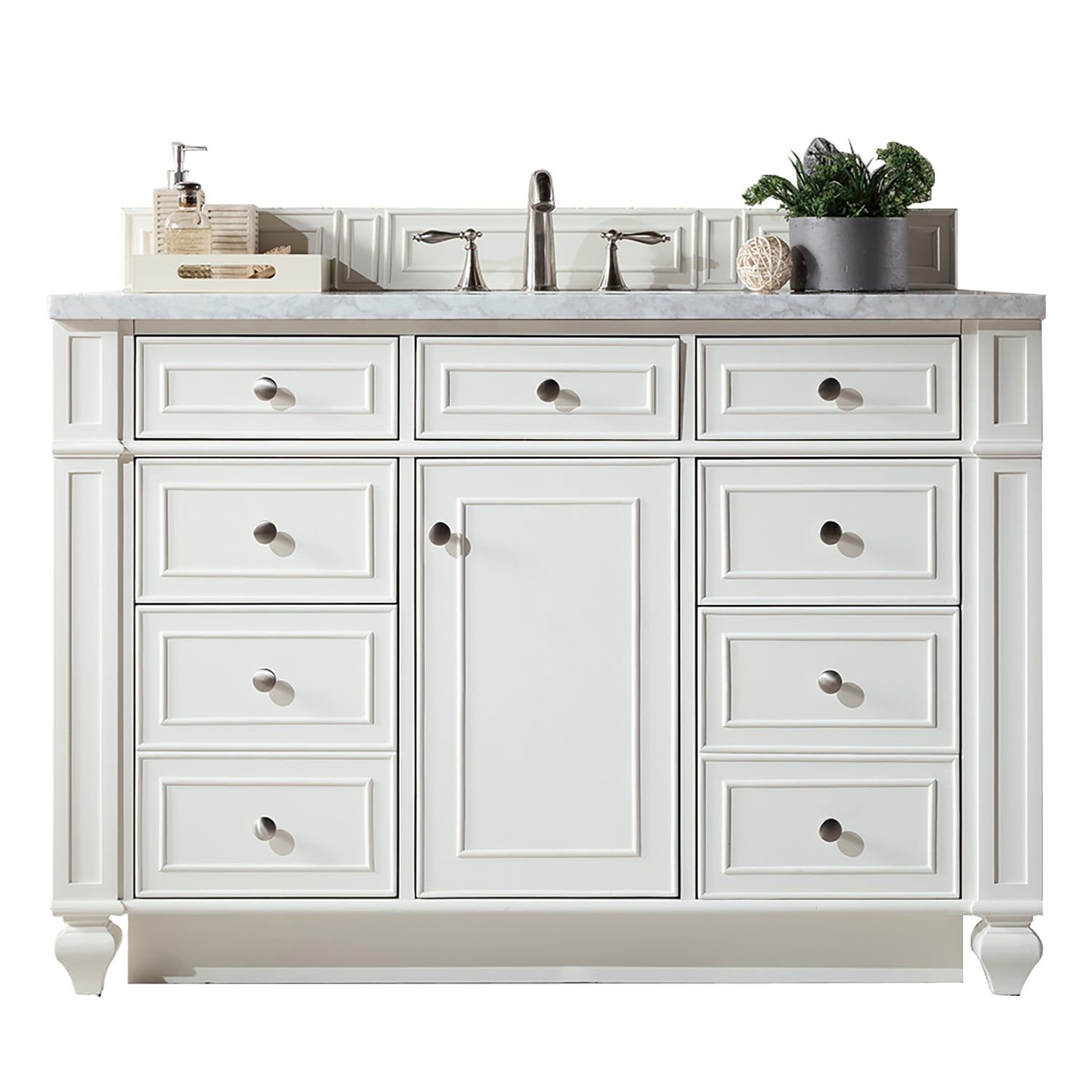 Bright White Plywood Transitional Single Vanity with Veneer Finish